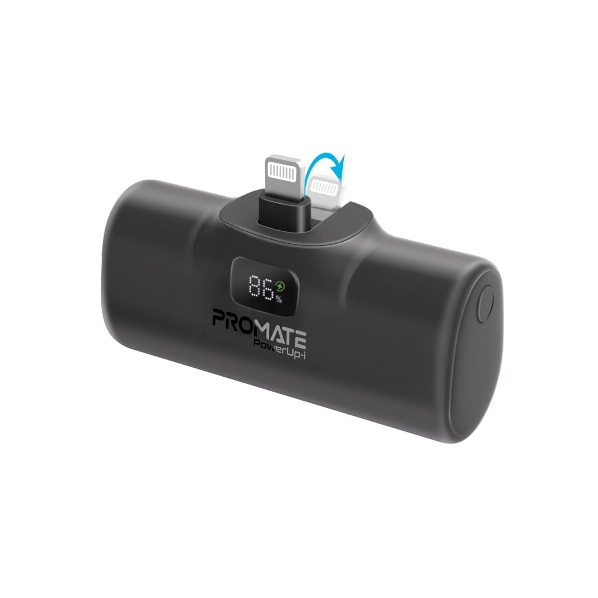 پاور بانک Promate، شارژر قابل حمل 5000 میلی آمپر ساعتی با فناوری Lightning Connecter قابل جمع‌شدن 20 وات داخلی، درگاه تغذیه قدرتی 20 وات USB-C، صفحه نمایش LED و پایه قابل جمع‌شدن برای آیفون POWERUP-I.BLACK