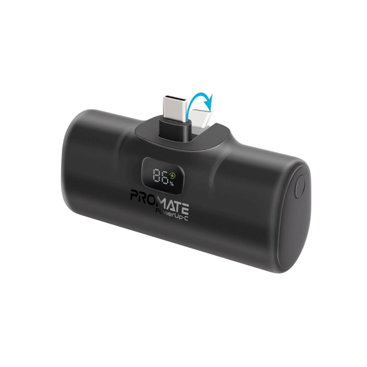 پاوربانک پرومیت، شارژر قابل حمل 5000 میلی آمپر، دارای درگاه USB-C قابل تاشو با توان 20 وات، درگاه تحویل توان USB-C با توان 20 وات، صفحه نمایش LED، استند تاشو برای آیفون 15، گلکسی اس 23، POWERUP-C.BLACK