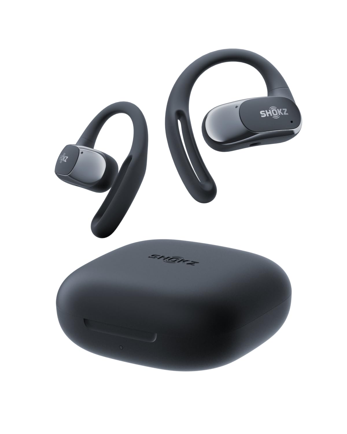 سماعات الأذن OpenFit Air مفتوحة على الأذن من SHOKZ، سماعات أذن لاسلكية Bluetooth حقيقية مع ميكروفون، سماعات أذن مع خطاف أذن هوائي، شحن سريع، وقت تشغيل 28 ساعة، تصنيف مقاومة الماء IP54 للتمارين - أسود Grey
