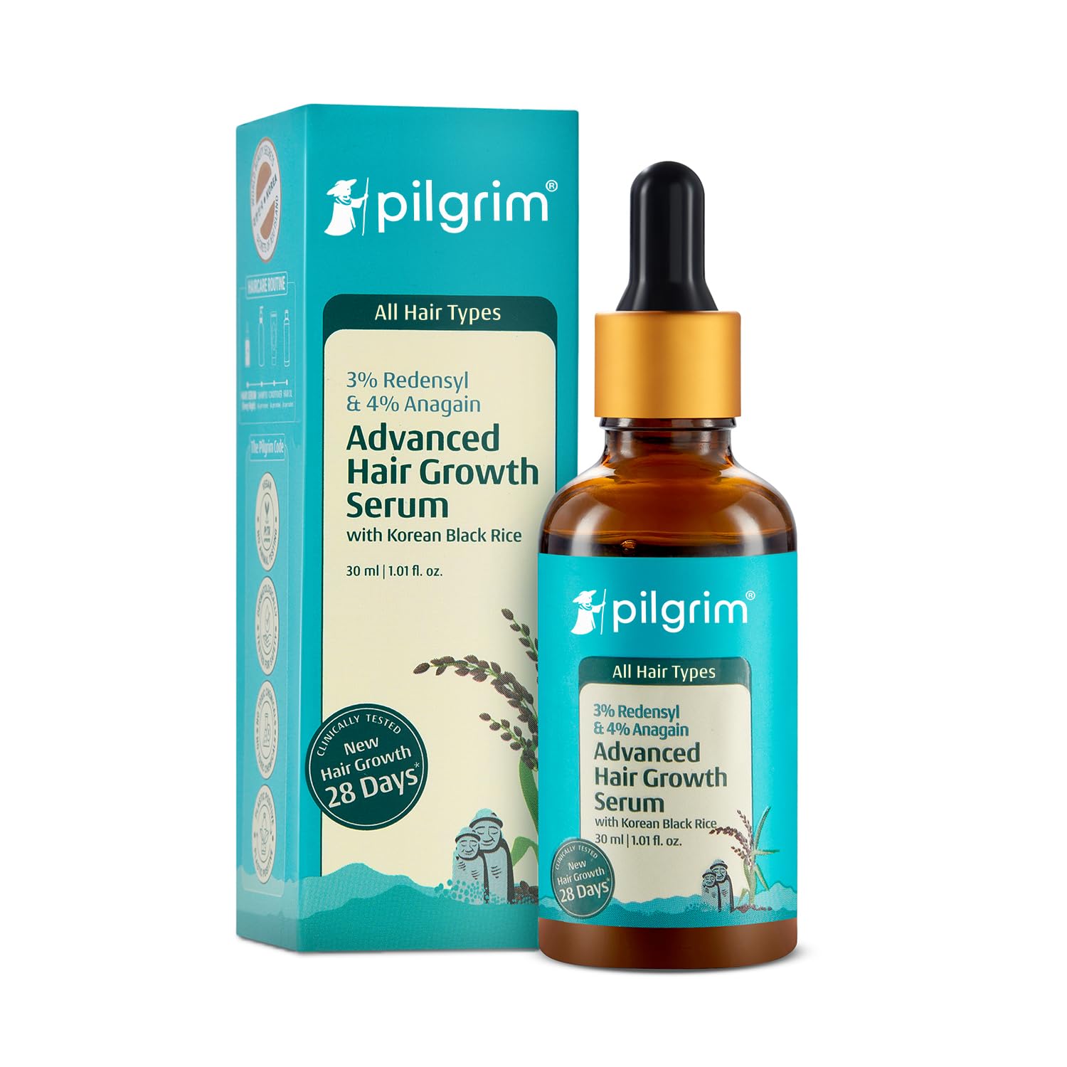 سرم پیشرفته رشد مو حاوی 3٪ پیلگریم ردنزیل + 4٪ آناگین + بایکاپیل (30 میلی لیتر) برای پوست سر با برنج سیاه کره ای، میتواند باعث کاهش ریزش مو شود، رشد مجدد موها را تحریک کند (30 میلی لیتر، (بسته ای از 1)) (بسته ای از 1) 30 گرم (بسته ای از 1)