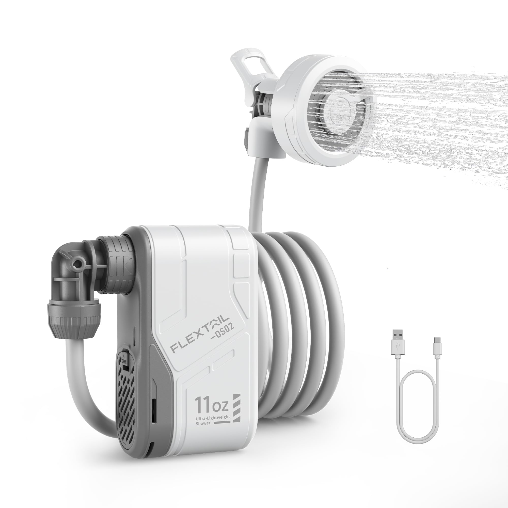پمپ حمام فوق‌العاده سبک وزن FLEXTAILGEAR MAX Shower، پمپ حمام فضای باز قابل شارژ، دوش قابل حمل کمپینگ دستی، دوش مسافرتی با پمپ آب USB-C برای پیاده‌روی، شستن ماشین، تمیزکردن حیوانات خانگی، تعطیلات ساحلی