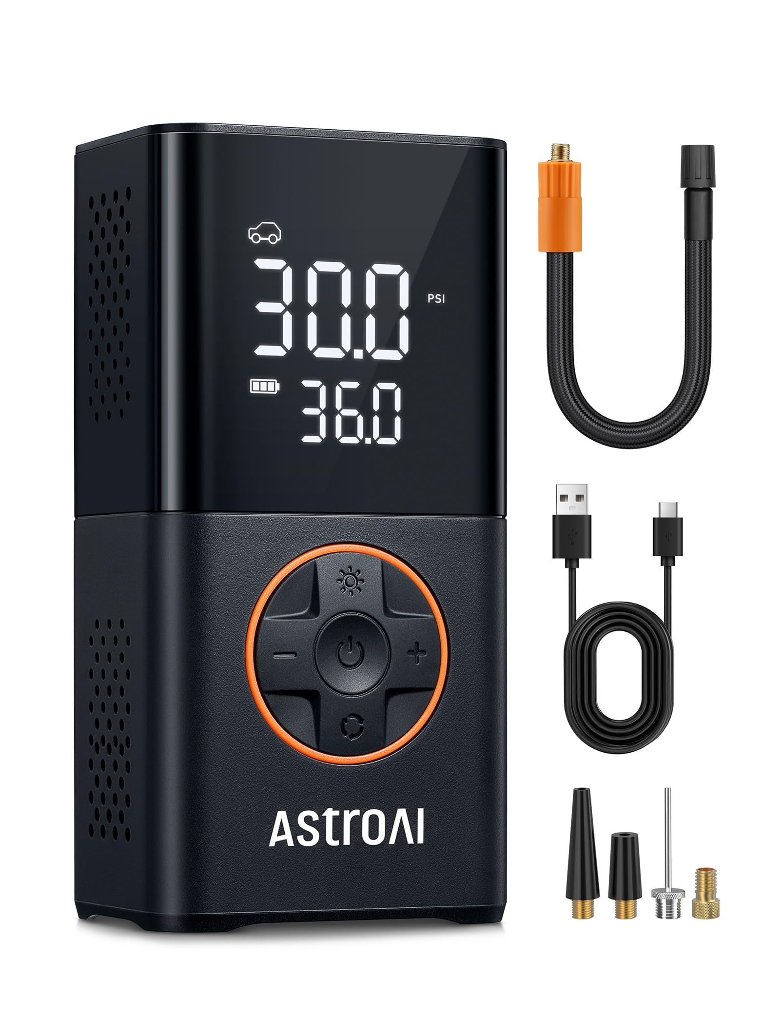 پمپ هوا بی سیم AstroAI L7 Air Compressor Tire Inflator Portable Cordless Bike Pump با نمایشگر دوگانه دیجیتال، پمپ تایر 150 PSI با چراغ‌های LED برای خودروها، موتورسیکلت‌ها، دوچرخه‌ها، توپ‌ها