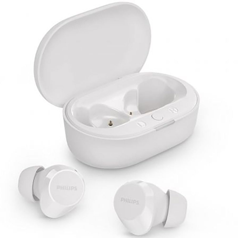هدفون بلوتوث بی‌سیم PHILIPS TAT1209WT - هدفون‌های کوچک، کیفیت عالی صدای طبیعی با باس پویا، تماس‌های واضح و کیس شارژ کوچک - سفید