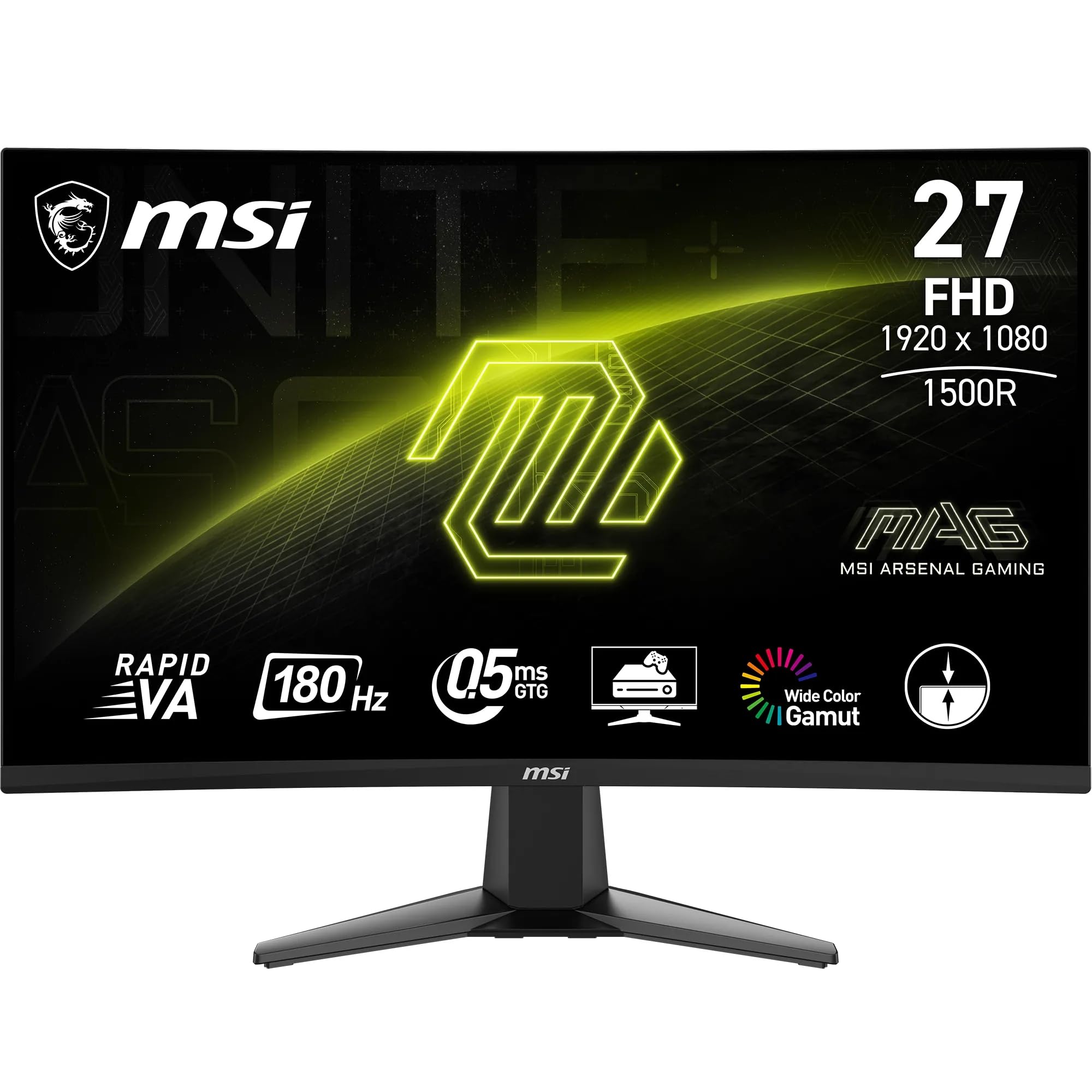 مانیتور بازی منحنی MSI MAG 27C6F 27 اینچ FHD - پنل VA Rapid 1920 x 1080 1500R، 180 هرتز / 0.5 میلی ثانیه (GtG، حداقل)، Adaptive-Sync - DP 1.2a، HDMI CEC