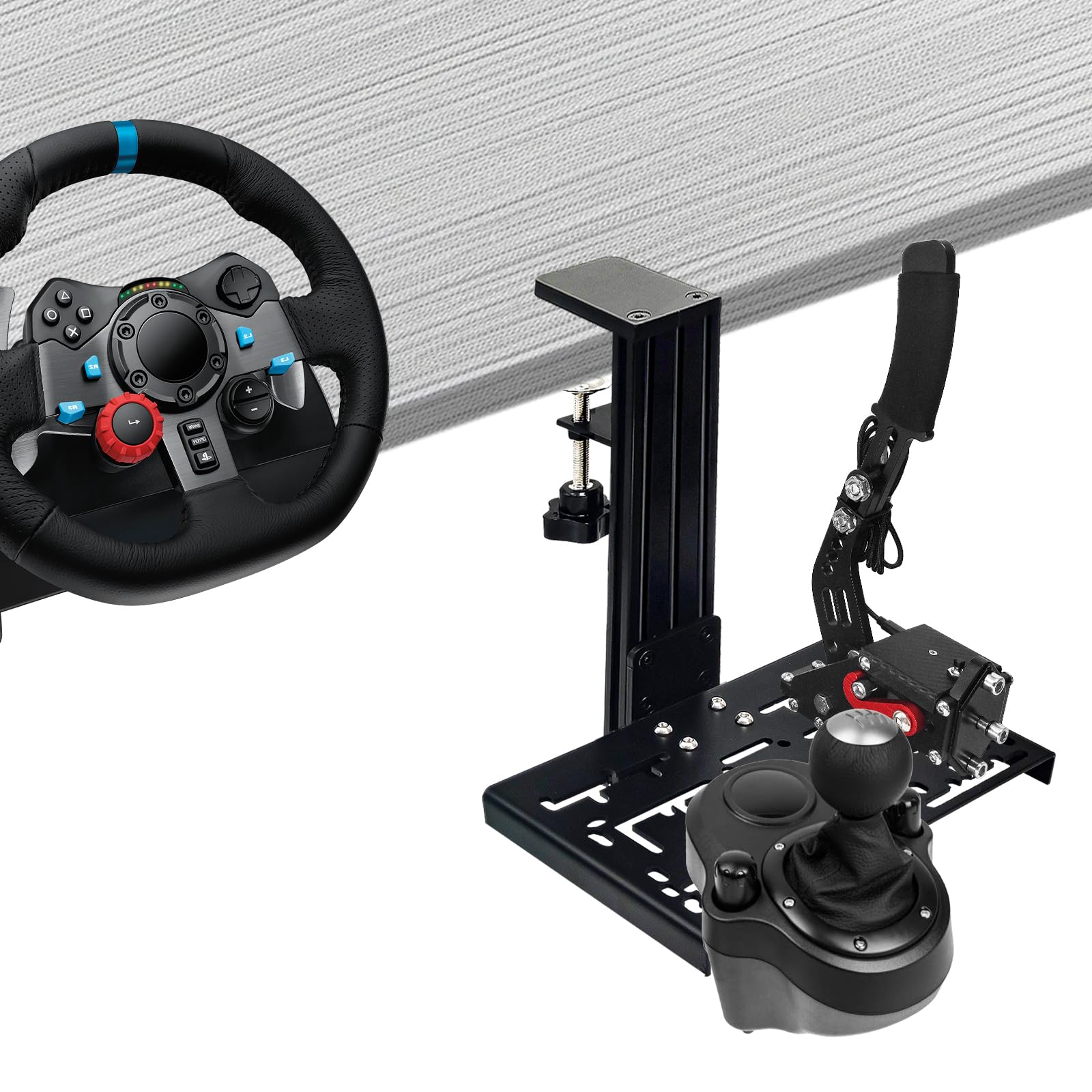 CXCESNS Universal Racing Sim Shifter & Handbrake Desk Mount Clamp با سر و دستگاه رانندگی قابل تطبیق با Logitech G Driving Force Shifter و Thrustmaster TH8A، TH8S، TSSH Shifter، G29/920/923، دسته فرمان T248/300/500 متناسب است.