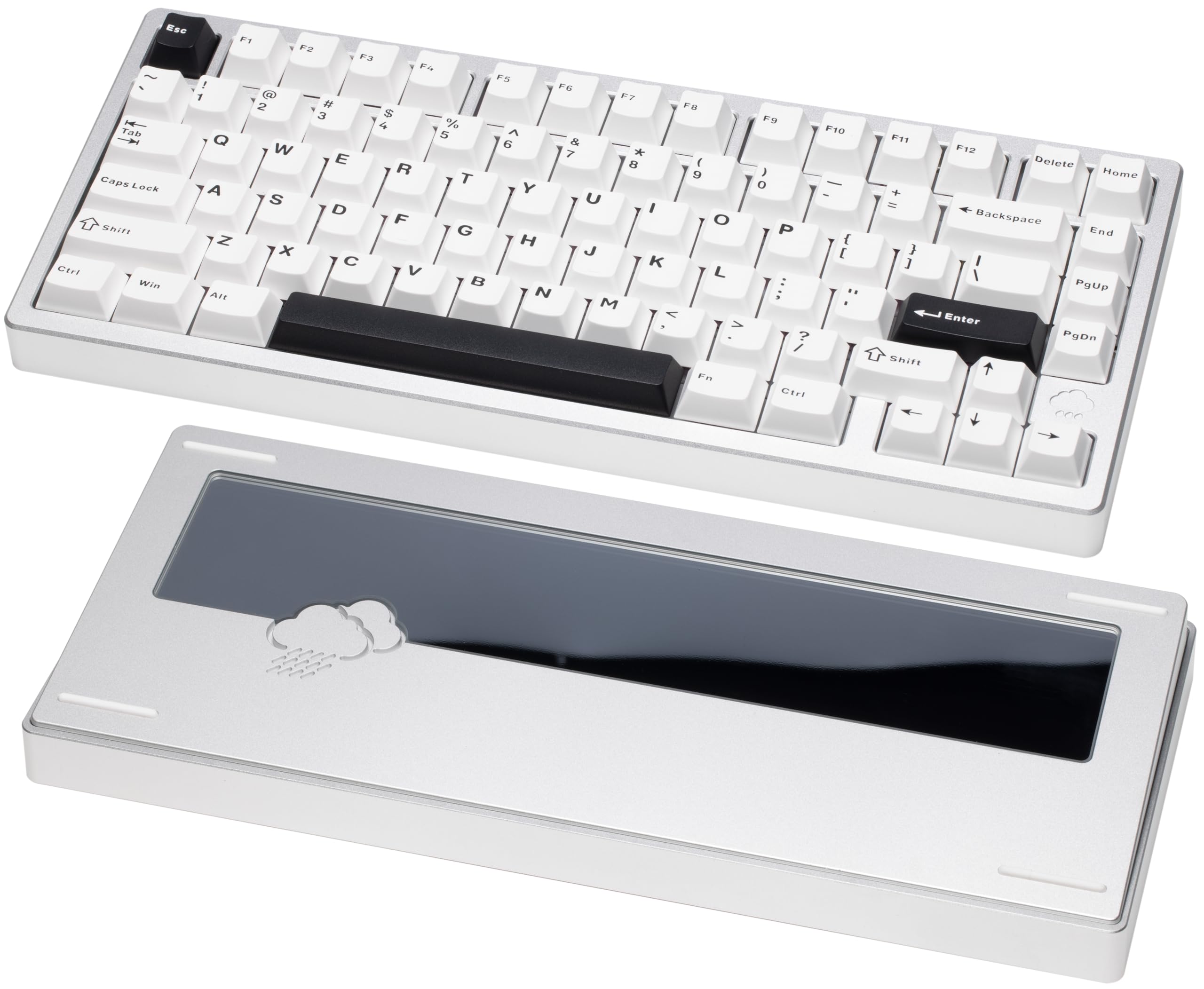کیبورد مکانیکال Rainy 75 CNC آلومینیوم HMX/JWK/Cocoa، دارای اتصال سه حالته با صدای فوق العاده، بدون RGB/PP/شیشه آینه ای/باتری 3500mAh/سوییچ بنفش (لایت-نقره ای)