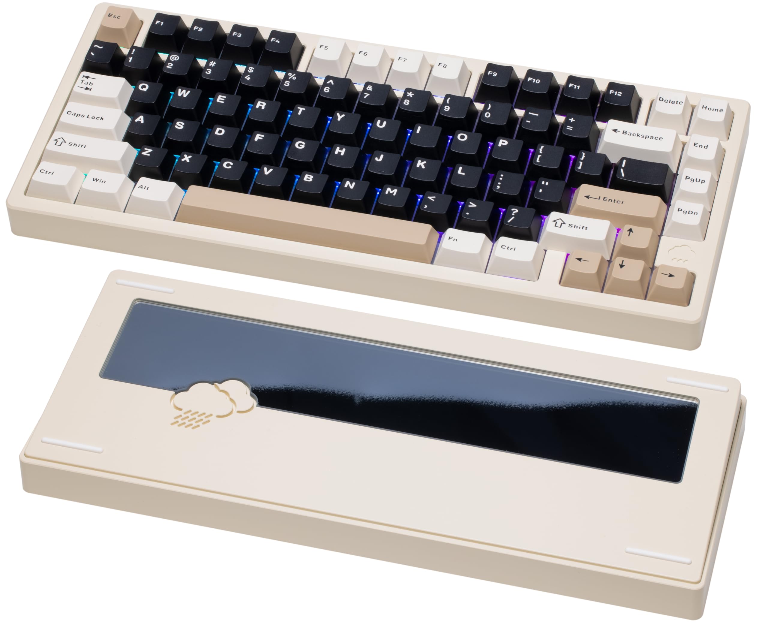 کیبورد مکانیکی KEEBMONKEY WOBKEY Rainy 75 CNC Aluminum HMX/JWK/Cocoa Switches با اتصال سه حالته و صدای برتر، RGB/PP/Mirrored Glass/3500mAh/Violet Switch (استاندارد - سفید)