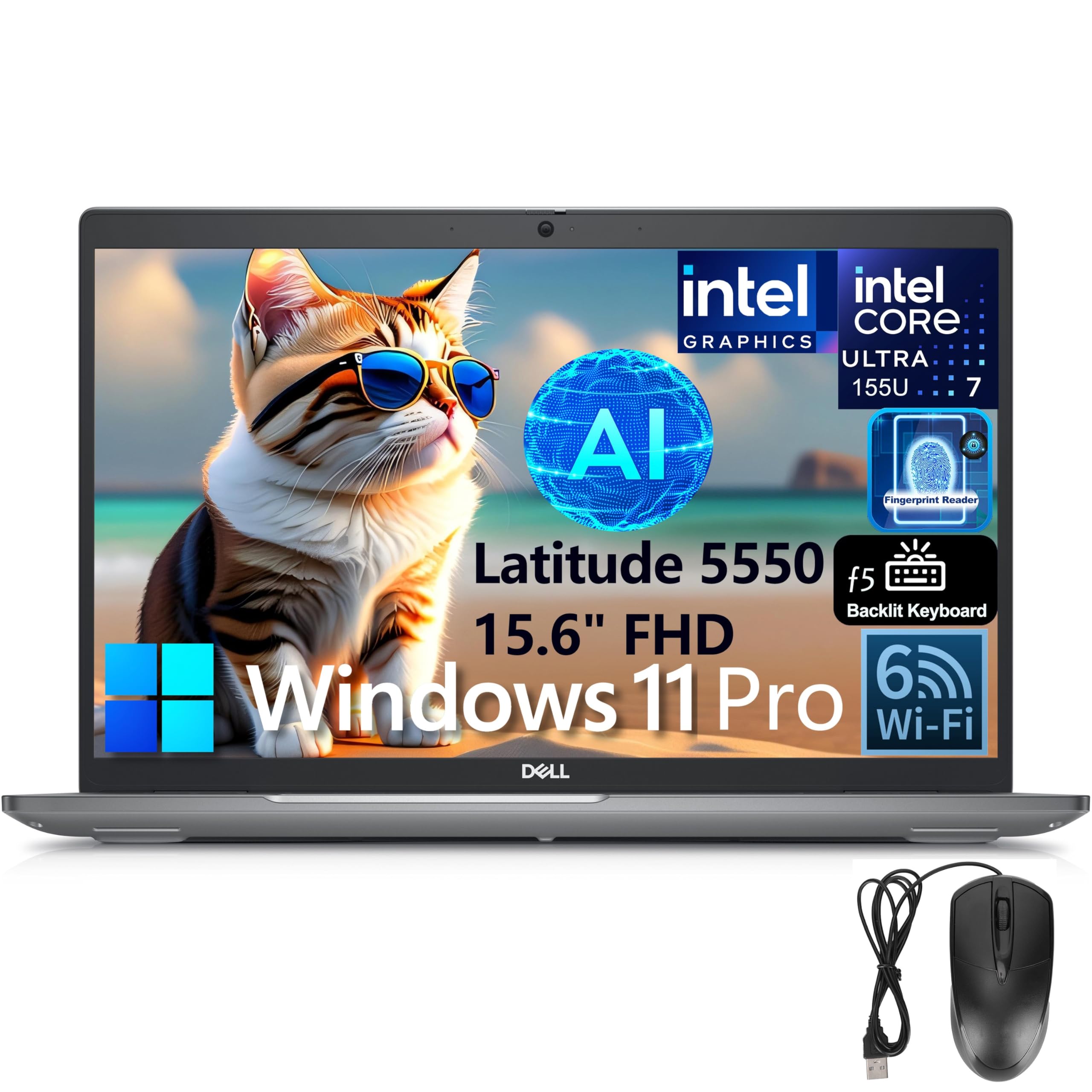 لپ تاپ تجاری Dell Latitude 5550 15 Business AI، کامپیوتر 15.6 اینچی FHD، Intel Ultra 7 155U (قدرتمندتر از i7-1355U)، 32GB RAM DDR5، 1TB SSD PCIe، WiFi 6، صفحه کلید با نور پس زمینه، خواننده اثر انگشت، ویندوز 11 Pro (نسخه به‌روز شده)