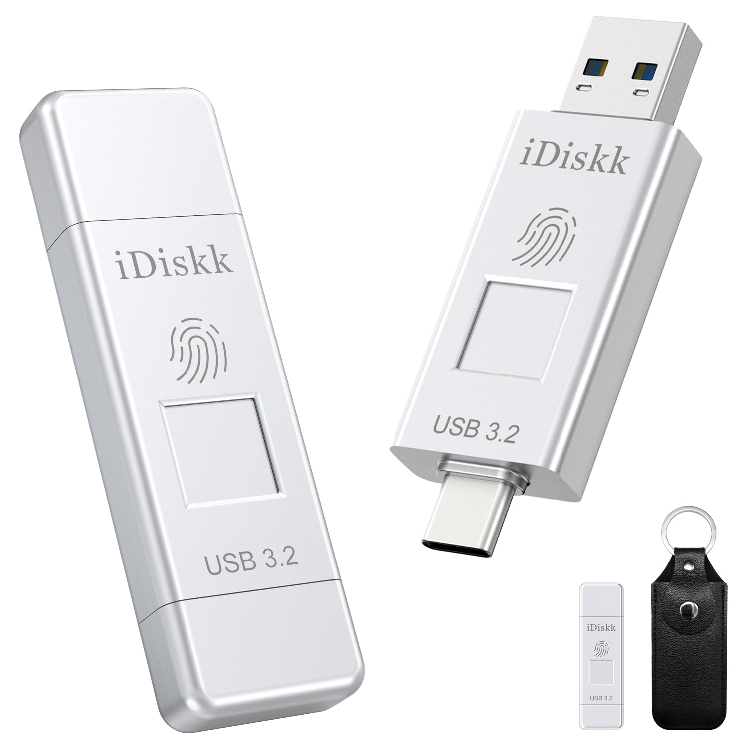 iDiskk حافظه جامد 1TB 500MB/S رمزگذاری اثر انگشت دار بهره بالا فلش درایو چمدان عکس برای آیفون 15/15 پلاس/15 پرو/15 پرو مکس، آیپد USB C، مک بوک، لپ تاپ، اندروید و کامپیوتر، پشتیبان گیری یک کلیکه از عکس و ویدیوها