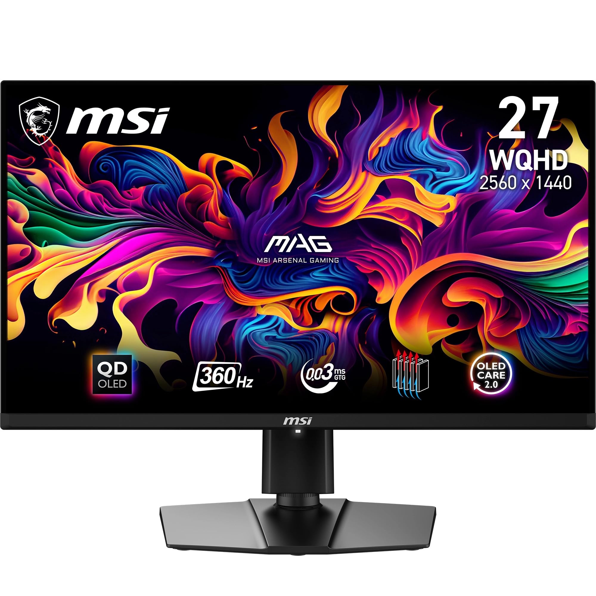 MSI MAG 271QPX QD-OLED 26.5 اینچ صفحه نمایش بازی کیفیت تصویر بسیار بالا - پنل OLED کوانتوم 2560x1440، 360 هرتز / 0.03 میلی ثانیه، 99.1% DCI-P3، ΔE ≤ 2، واقعیت True Black 400 - DP 1.4a، HDMI 2.1، USB نوع C 27 اینچ / WQHD / Pivotable 360 هرتز / QD-OLED / 0.03 میلی ثانیه