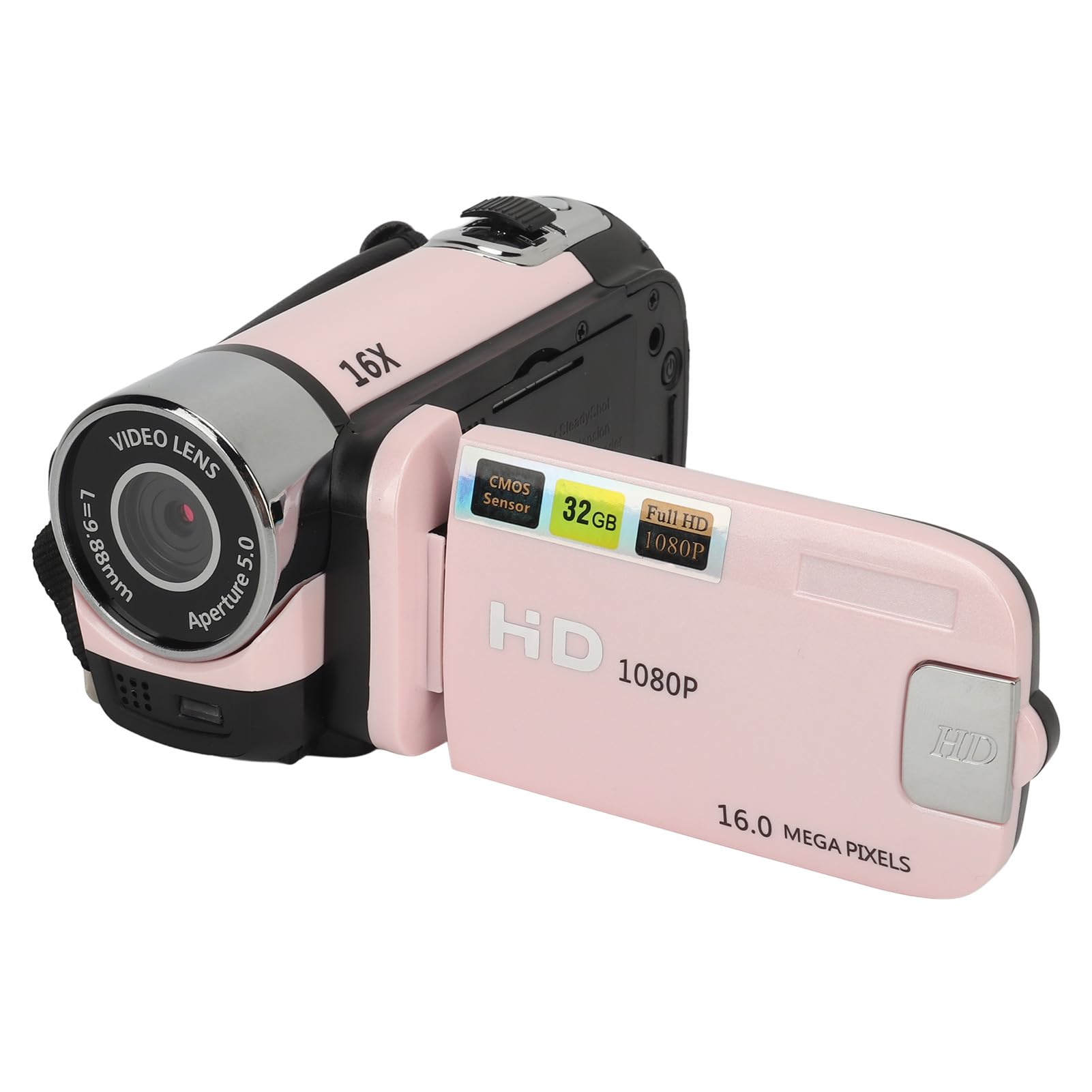 دوربین ویدیویی BROLEO D90 با زوم دیجیتال 16X با کیفیت 1080P، با صفحه نمایش LCD 2.4 اینچ و دوربین دیجیتال 16 مگاپیکسل با ریکوردر دوربین ویدیویی 128 گیگابایتی، دوربین ویدیویی ولاگینگ با نور پرکننده و ضبط ویدیویی با کیفیت HD (صورتی)