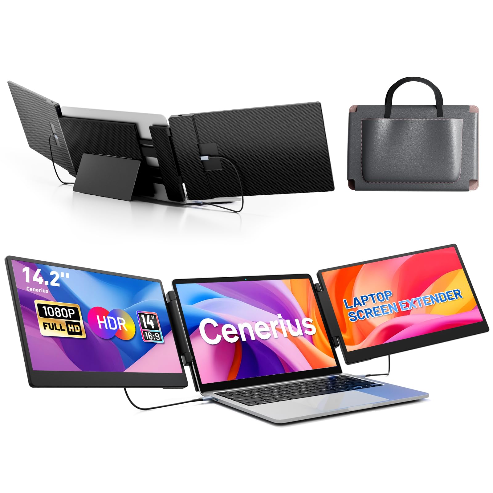 تازه‌وار Cultureleshop 14.2" نمایشگر لپتاپ، مانیتور قابل حمل FHD 1080P IPS برای لپتاپ، مانیتور سه‌گانه گسترش دهنده مناسب برای لپتاپ‌های 13"-17"، HDMI/USB-A/C Plug-Play برای ویندوز، مک، اندروید Tri-14.2"