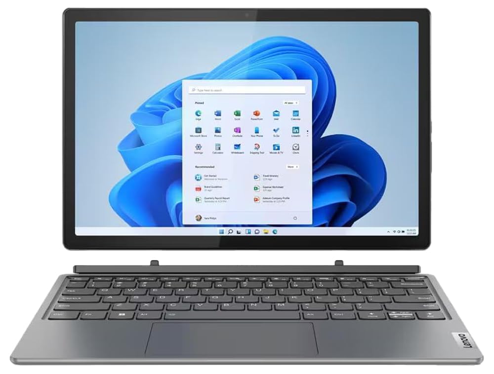لپ تاپ 2 در 1 لنوو IdeaPad Duet 5 12IRU8، همراه با پن و کیبورد، صفحه نمایش لمسی 2.5K اینچی 12.4 اینچ، Intel Core i7-1355U، 8GB RAM، 512GB SSD، گرافیک Intel Iris Xe، ویندوز 11، انگلیسی-عربی، رنگ Storm Grey - [83B3002AAX]