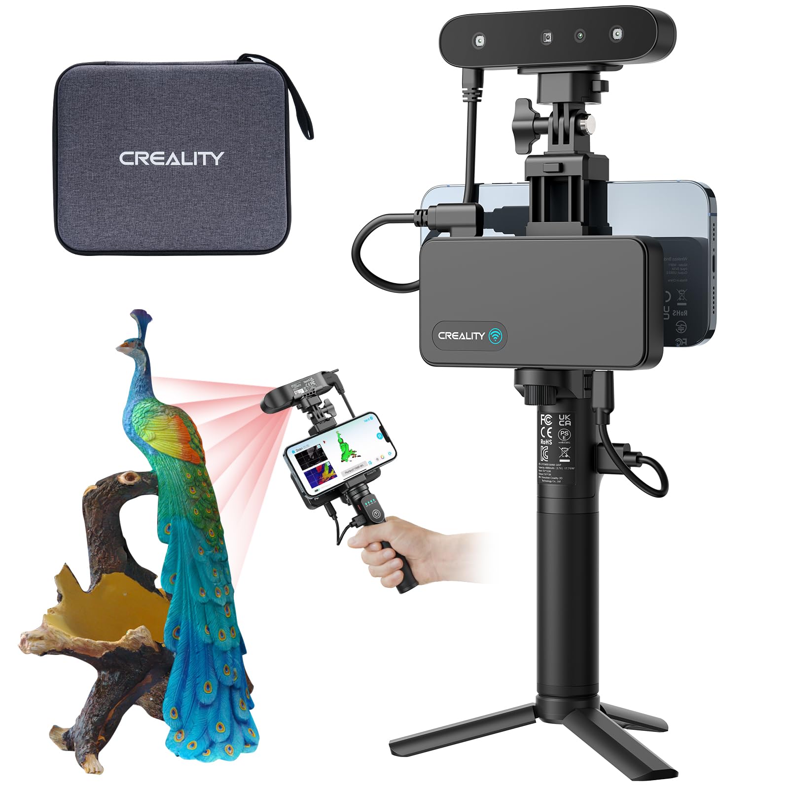 اسکنر سه‌بعدی Creality CR-Scan Ferret Pro، اسکنر قابل حمل ۳D ارتقا یافته با اسکن بی‌سیم ضد لرزش، اسکن سریع با رنگ ۲۴ بیتی، ۰.۱ میلیمتر، برای تلفن iOS/Android و کامپیوتر Ferret Pro از فولاد ضدزنگ و پلاستیک