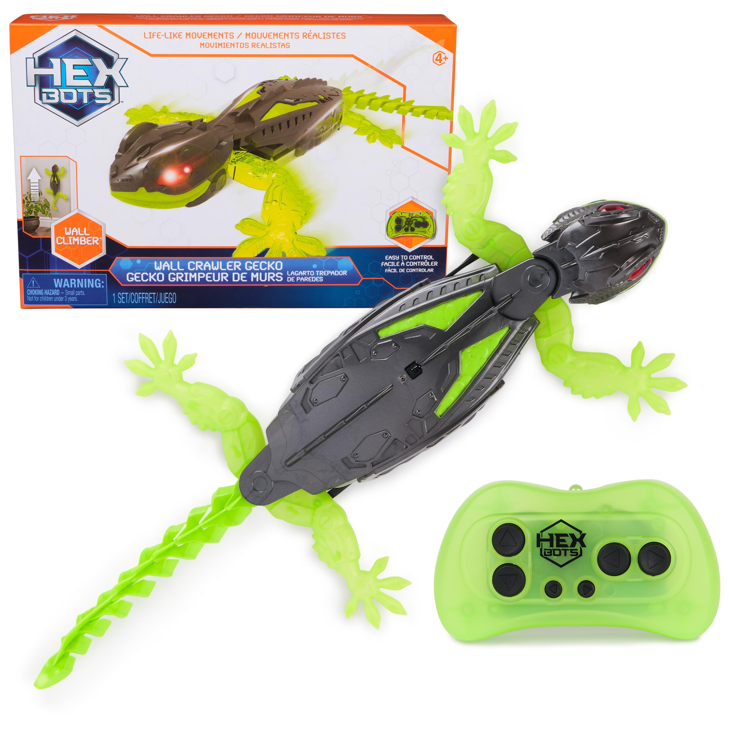 روبات کنترل از راه دور باطری قابل شارژ HEX BOTS Wall Crawler Gecko برای کودکان، بچه ها و دختران 4 سال به بالا که بر روی دیوارها بالا می رود برای اسباب بازی و بازی های شوخی