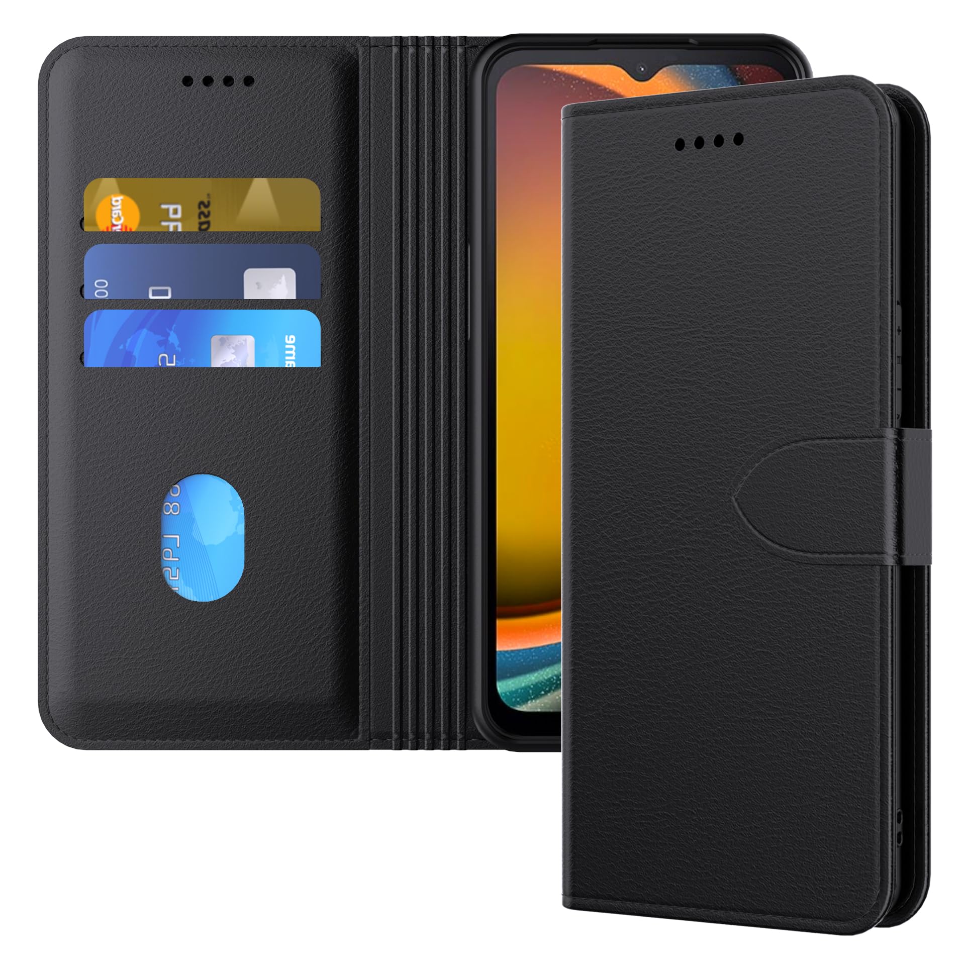 کیس گوشی موبایل سامسونگ Galaxy XCover 7 ایزیکی، نوع چرم PU با کیفیت بالا [کیس کیف پول] [قفل مغناطیسی] - سیاه سامسونگ Galaxy XCover 7 سیاه