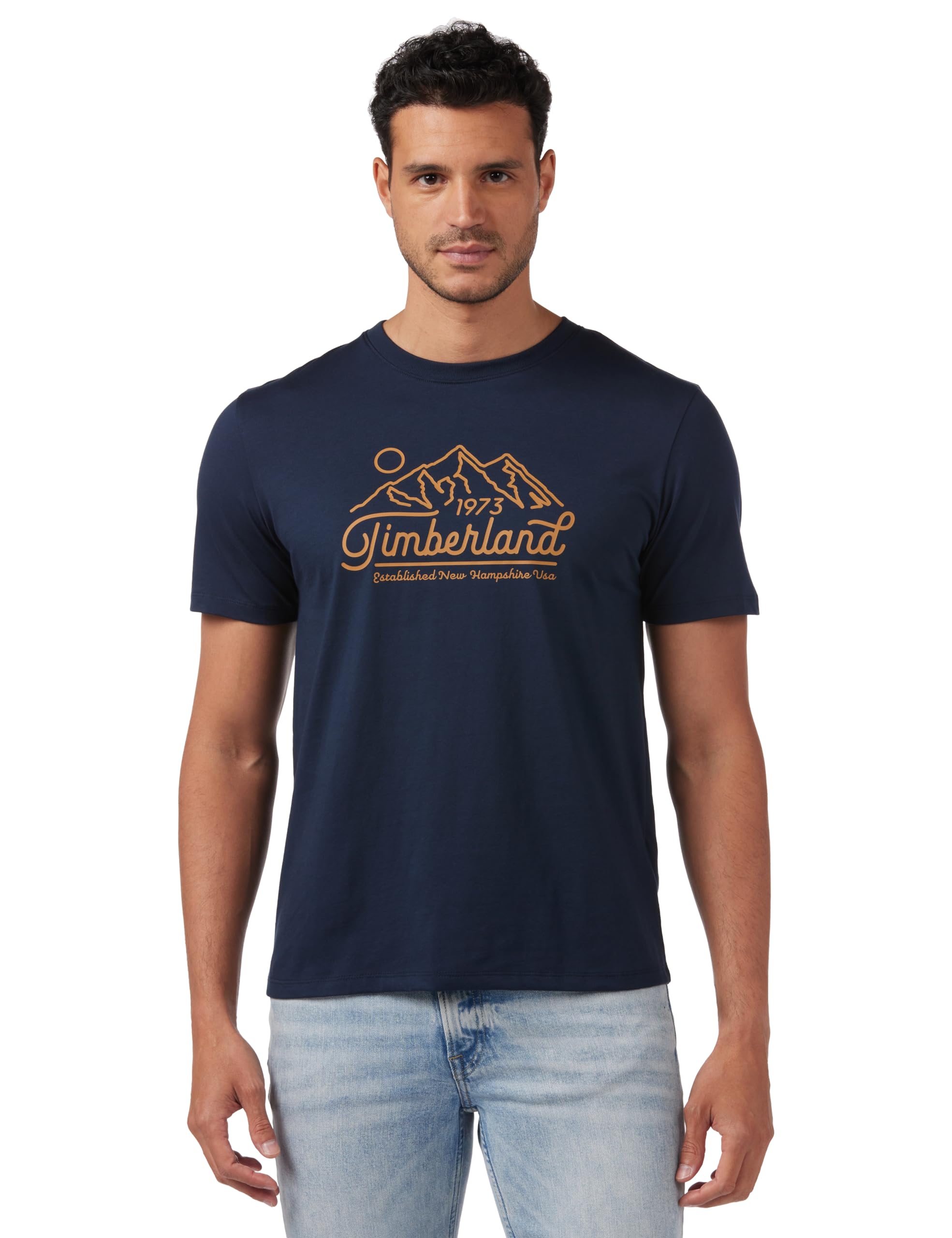 پیراهن کوتاه آستین Timberland مردانه با لوگوی کوهستانی، سایز L، رنگ آبی تیره