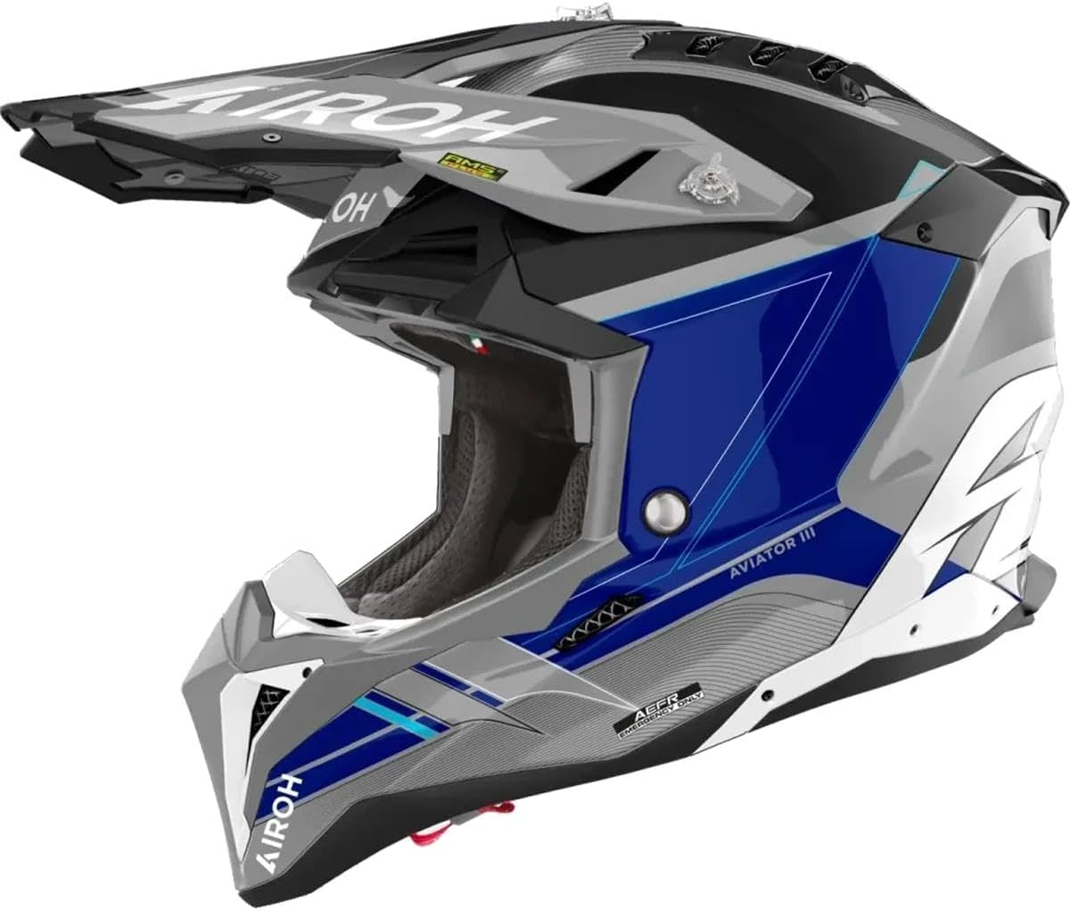 کلاه موتوکراس Airoh Aviator 3 Saber - آبی مات چندرنگ بزرگ