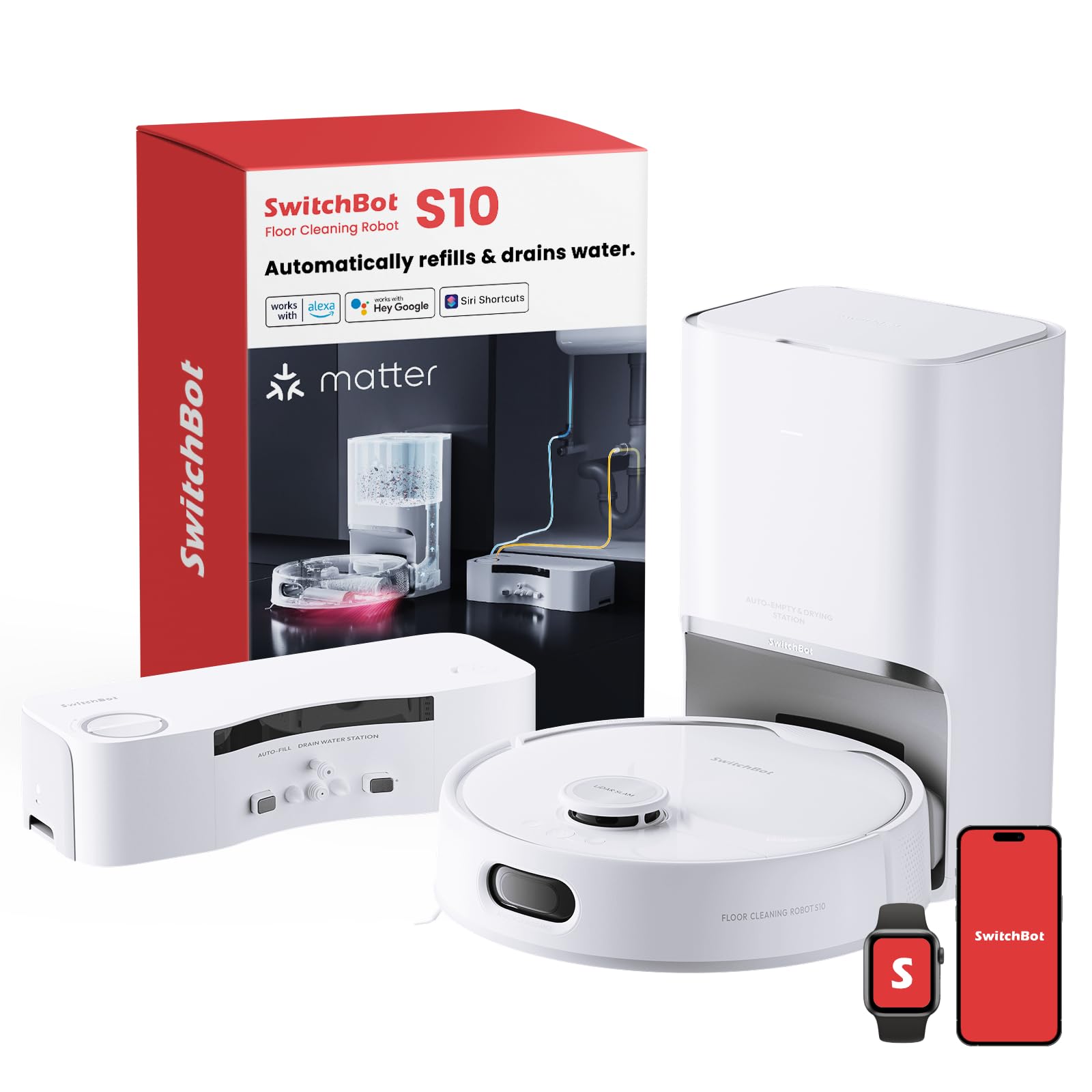 ربات جاروبرقی و ماپ SwitchBot S10 با دو ایستگاه، خود خالی شونده و خود تکمیل شونده، شستشوی/خشک شدن خودکار ماپ، ماپ بلندکننده، جذب ۶۵۰۰ پاسکال، خودخالی کننده برای ۷۰ روز تمیز کردن بدون دست‌خالی