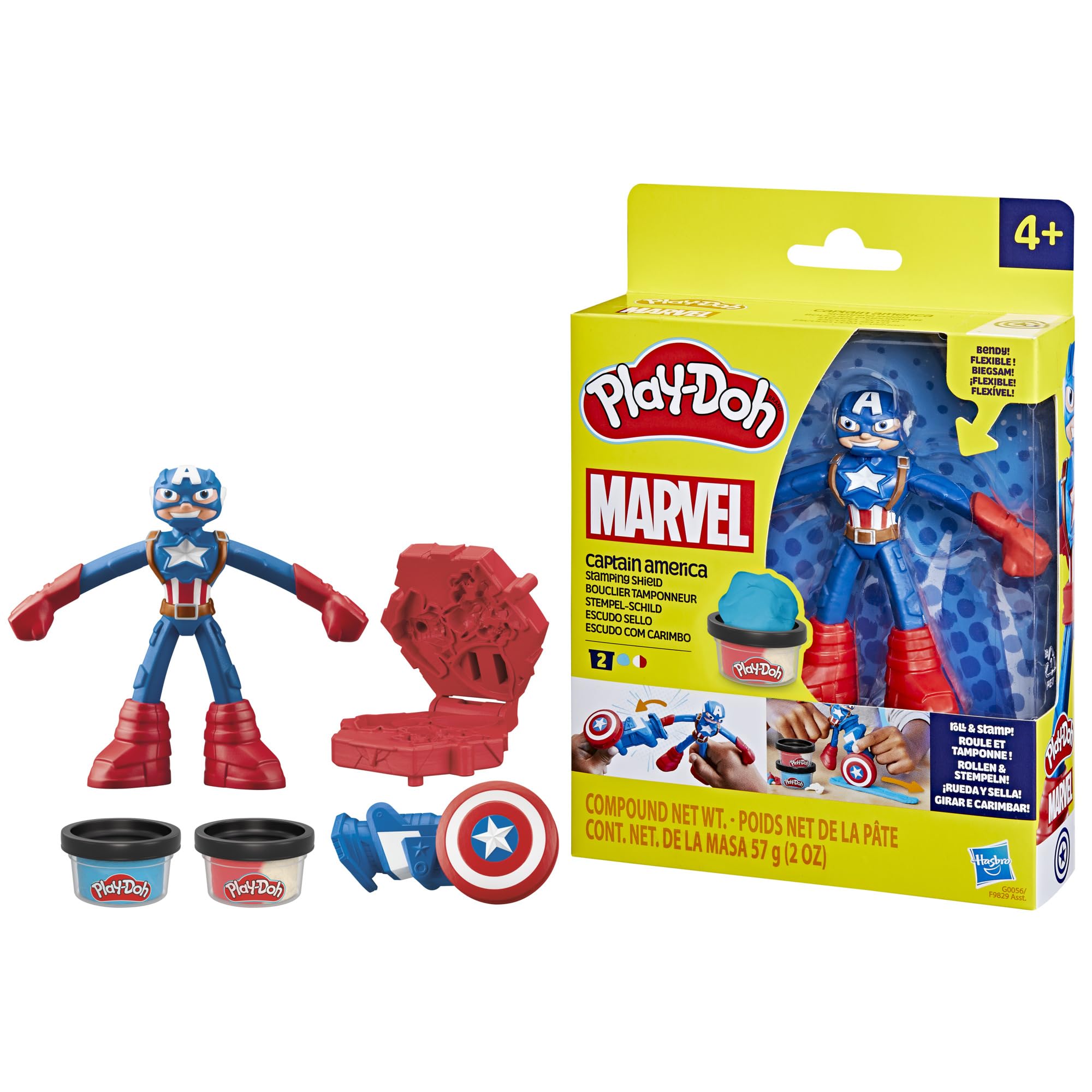 اسباب بازی Play-Doh Marvel Captain America Stamping Shield با اکشن فیگور قابل خمیدگی، اسباب بازی تخیلی برای پسران و دختران ۴ ساله و بالاتر
