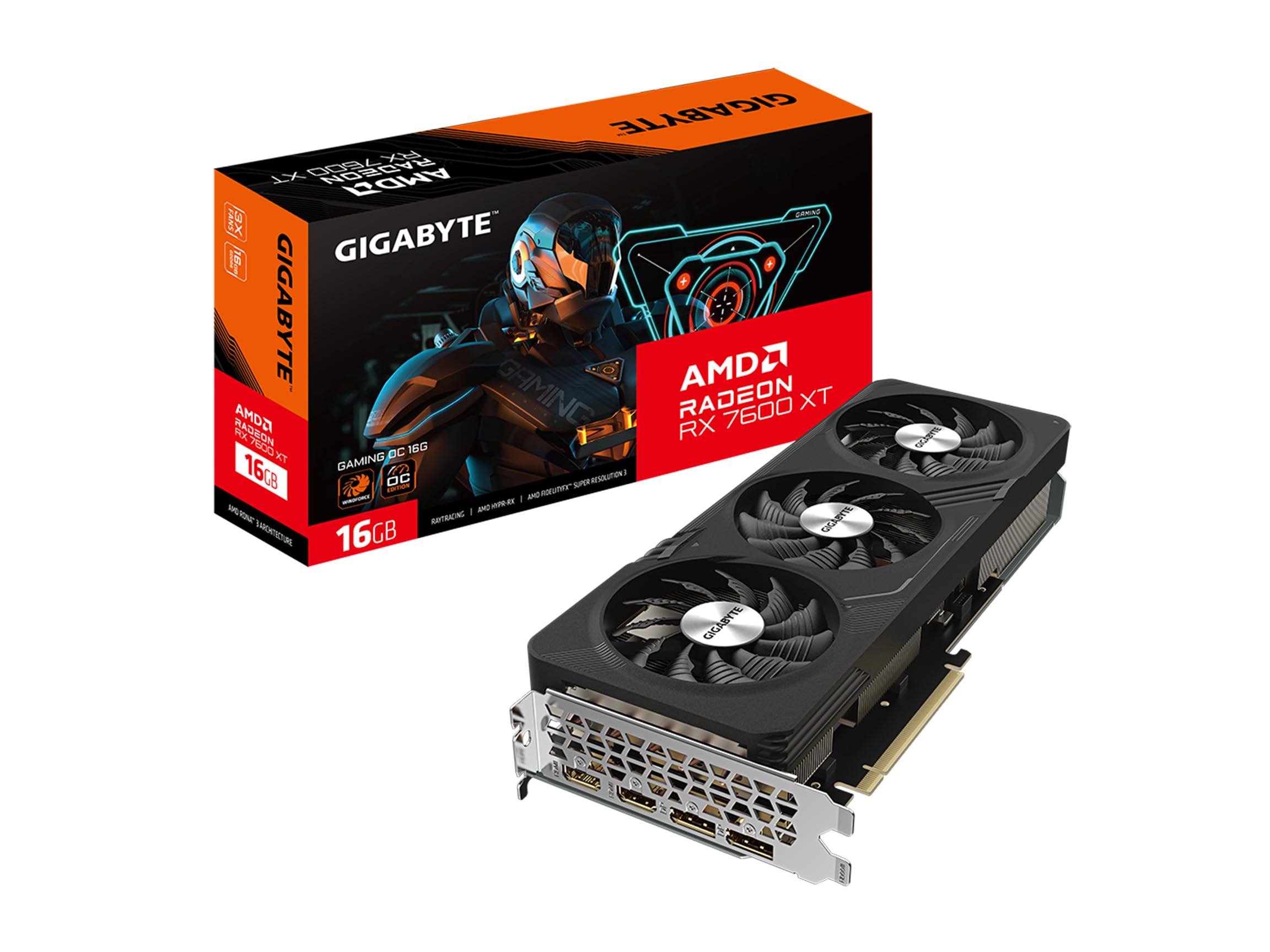کارت گرافیک GIGABYTE Radeon RX 7600 XT Gaming OC 16G، با 3 فن ویندفورس و 16 گیگابایت حافظه GDDR6 128 بیتی، مدل GV-R76XTGAMING OC-16GD