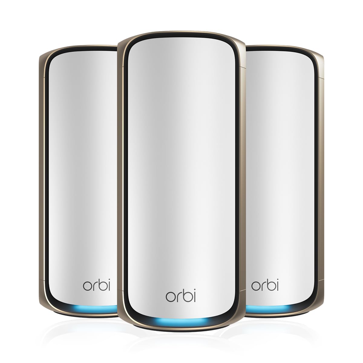 سیستم شبکه بی‌سیم چهار باند Netgear Orbi 970 سری RBE973S، شامل روتر + 2 تقویت‌کننده ماهواره، قابلیت پوشش ده هزار فوت مربع، پشتیبانی از 200 دستگاه، پورت اینترنت 10 گیگابیتی، BE27000 تا 27 گیگابیت بر ثانیه - سفید WiFi 7 بسته 3 تایی سفید