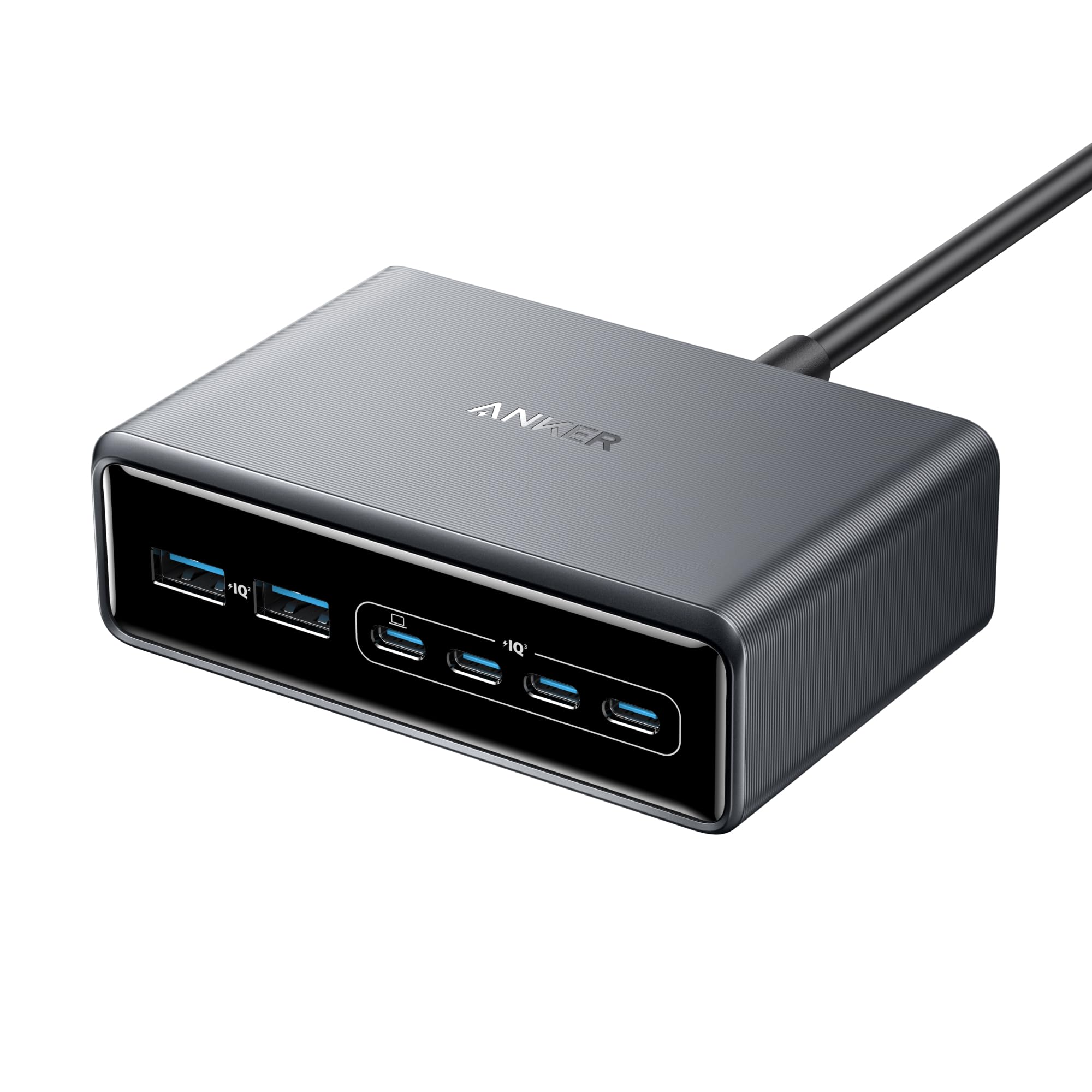 شارژر انکر پرایم، ایستگاه شارژر GaN 6 پورت 200 وات، شارژر USB C شارژ سریع، سازگار با آیفون 16/15/14، مک‌بوک پرو/ایر، آیپد پرو، دل ایکس‌پی‌اس، سامسونگ اس 25/24، هواوی، شیائومی، ویوو