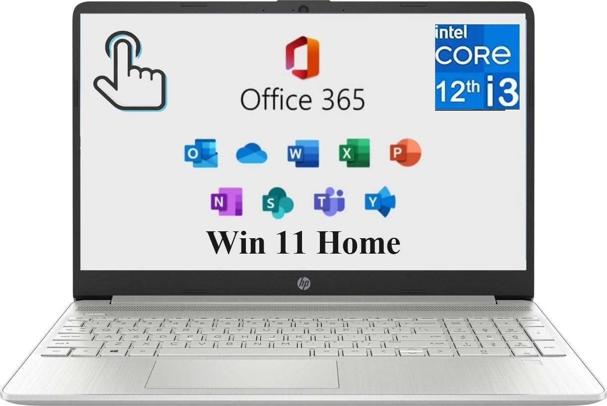 لپ تاپ جدید HP 2024 با صفحه نمایش لمسی HD+ 15.6 اینچ، Intel Core i3-1215U، همراه با Microsoft Office 365، 8GB RAM، 256GB PCIe SSD، ویندوز 11 هوم با عمر باتری طولانی، رنگ نقره ای طبیعی