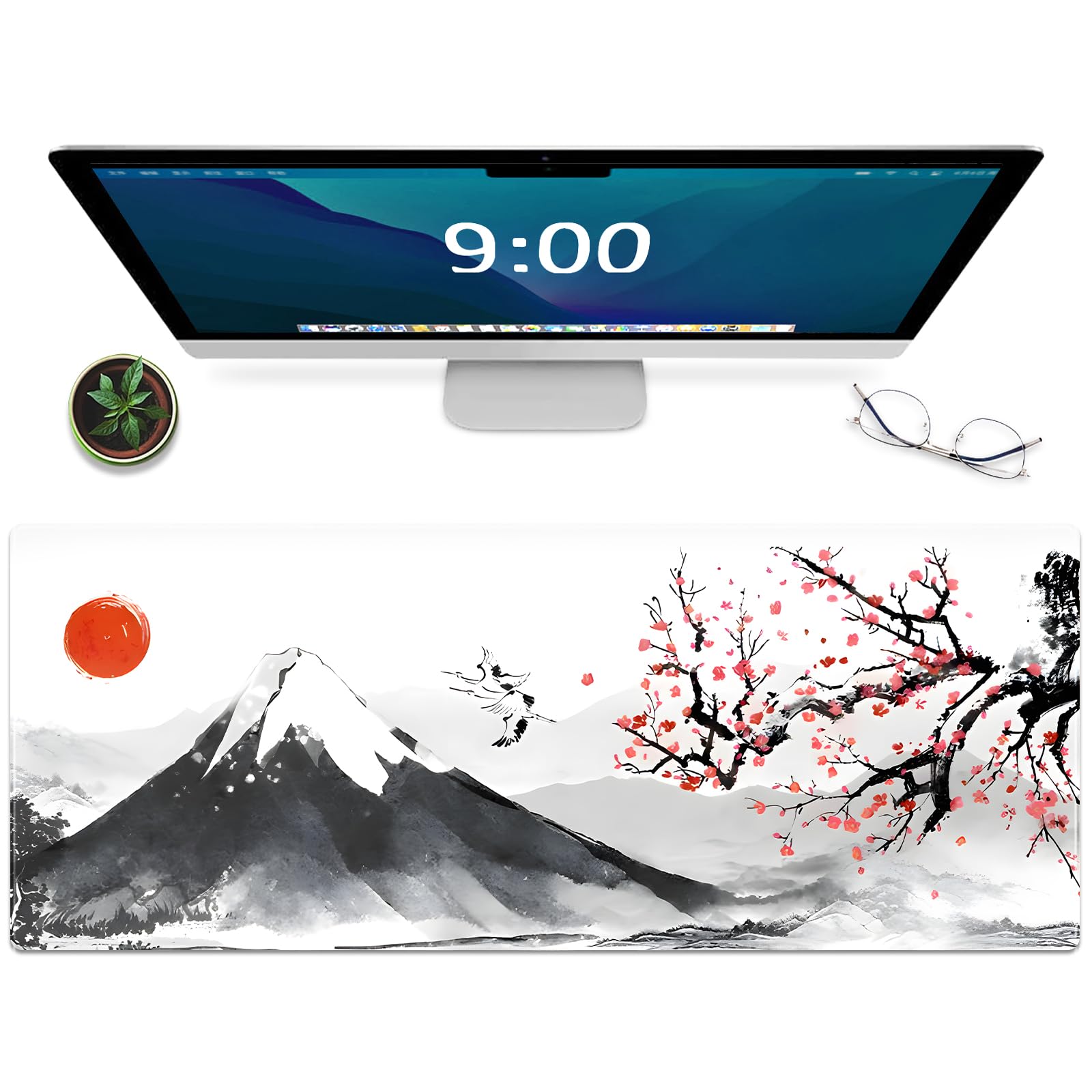 موس پد گیمینگ Galdas با الگوی پس زمینه جنگلی اندازه XXL XL Large Mouse Mat Long Extended Mouse Pad Desk Mat Non-Slip Rubber Mice Pads Stitched Edges Thin Pad (مدل مربوط به Ink and wash)