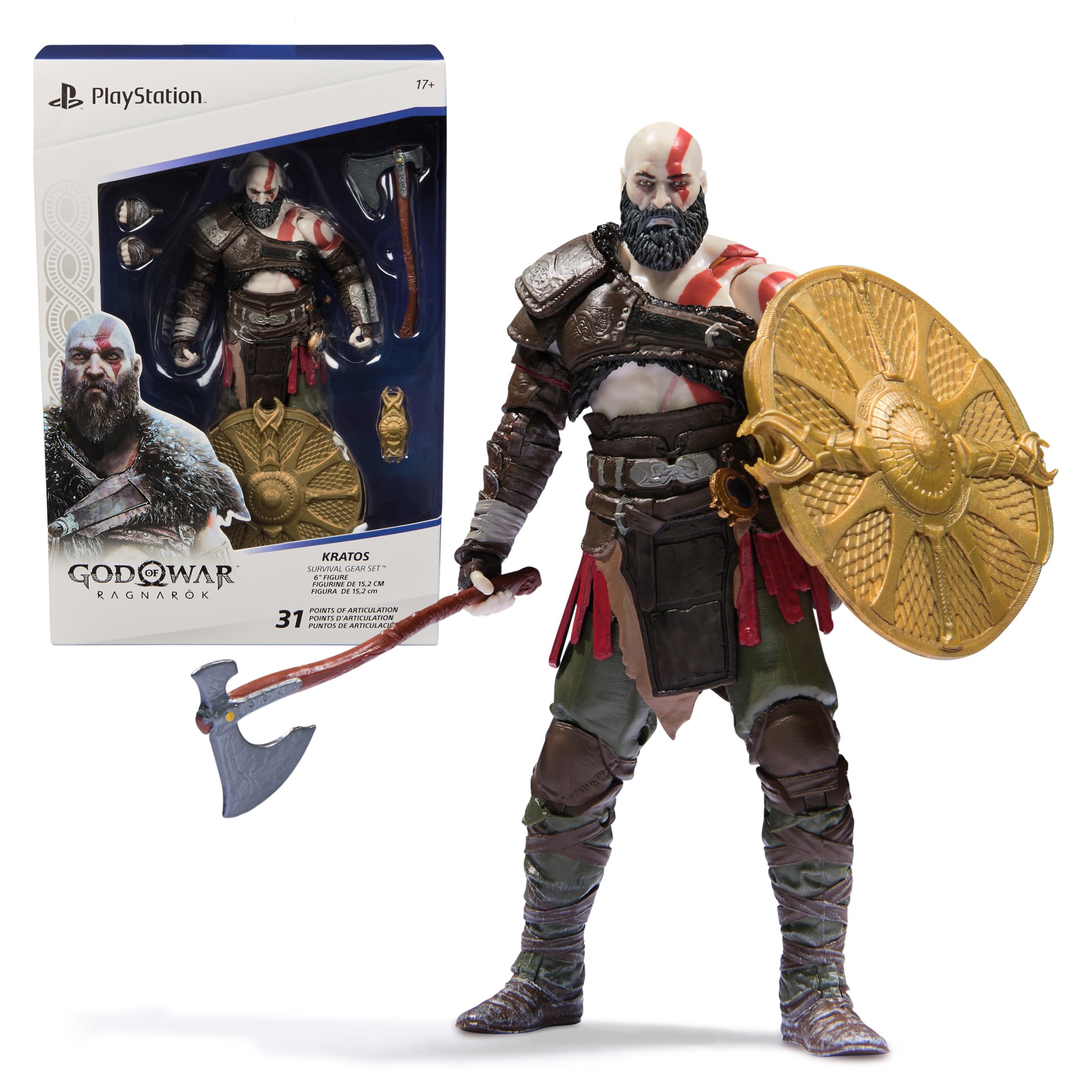ویژگی‌های PlayStation God of War Ragnarök، جمع‌آوری 6 اینچی فیگور اکشن کراتوس همراه با 5 لوازم جانبی، مجموعه اشکال، برای طرفداران و مجموعه‌سازان PS5 به سنین 17 سال به بالا، چندرنگ
