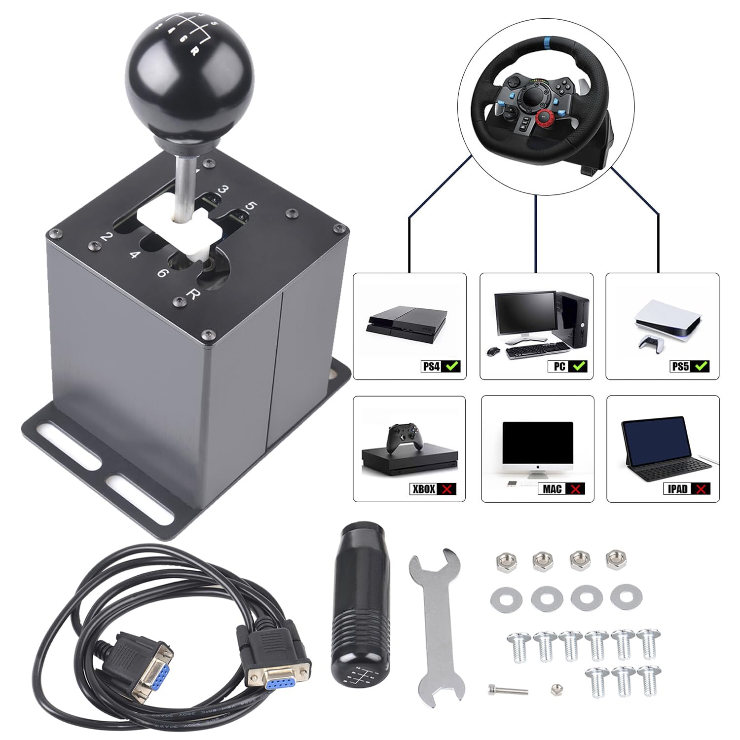 بازی شبیه‌ساز مسابقه‌ای CNRAQR PS4/PS5/PC شیفتر 6+R H - سازگار با دنده PlayStation 5، PlayStation 4 Logitech G29 PC Windows Racing Wheels Driving Force Shifter