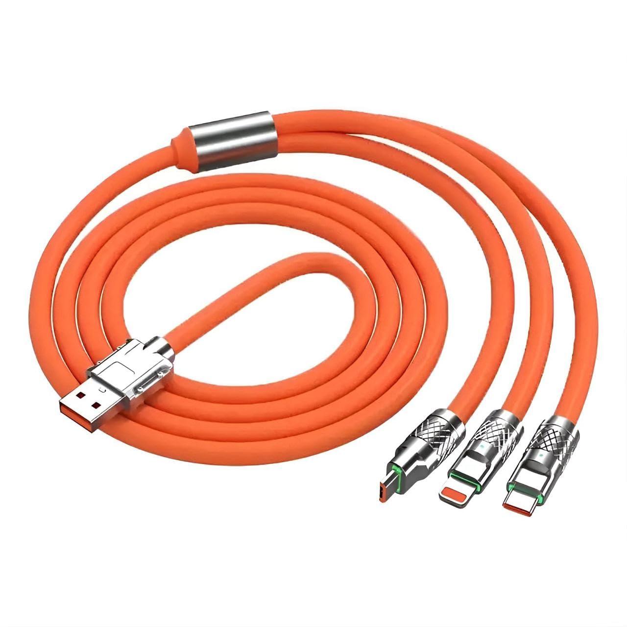 کابل USB به Type-C و میکرو شارژ سریع 6A نرم از آلیاژ روی 3 در 1