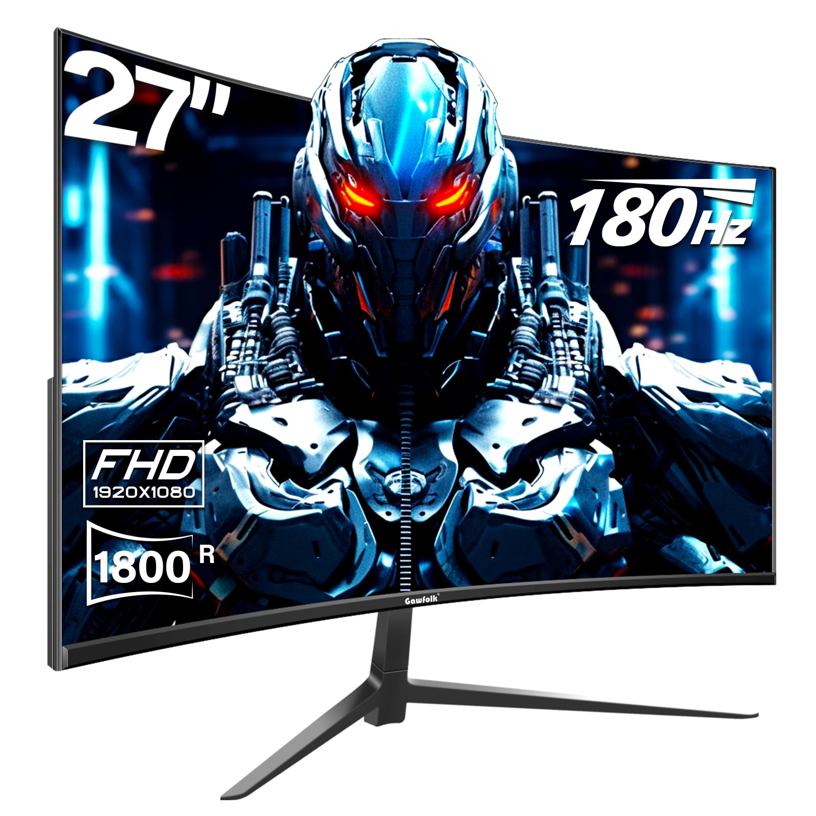 مانیتور بازی 27 اینچی Gawfolk 144hz/180hz منحنی دار با کیفیت تصویر Full HD 1080P 1800R با تکنولوژی FreeSync و مراقبت از چشم، پشتیبانی از VESA، پورت DP، HDMI (مشکی) 27 اینچی FHD-180Hz