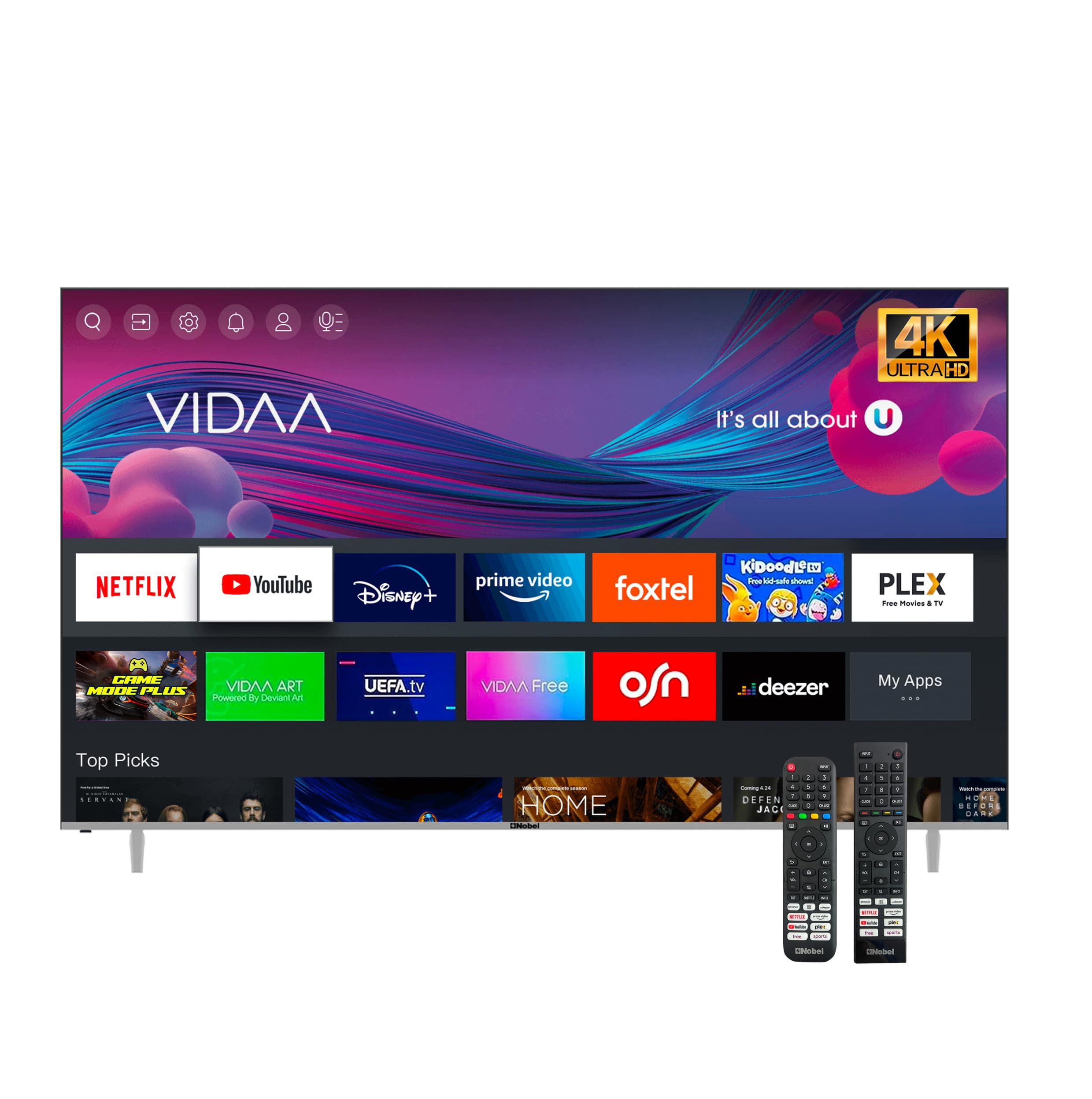 تلویزیون هوشمند 4K نوبل با صفحه نمایش 100 اینچ الماسی UHD با صدای VIDAA، فناوری Dolby Vision، بلوتوث و وای فای، مدل UHD100VID (2024) با یک سال گارانتی