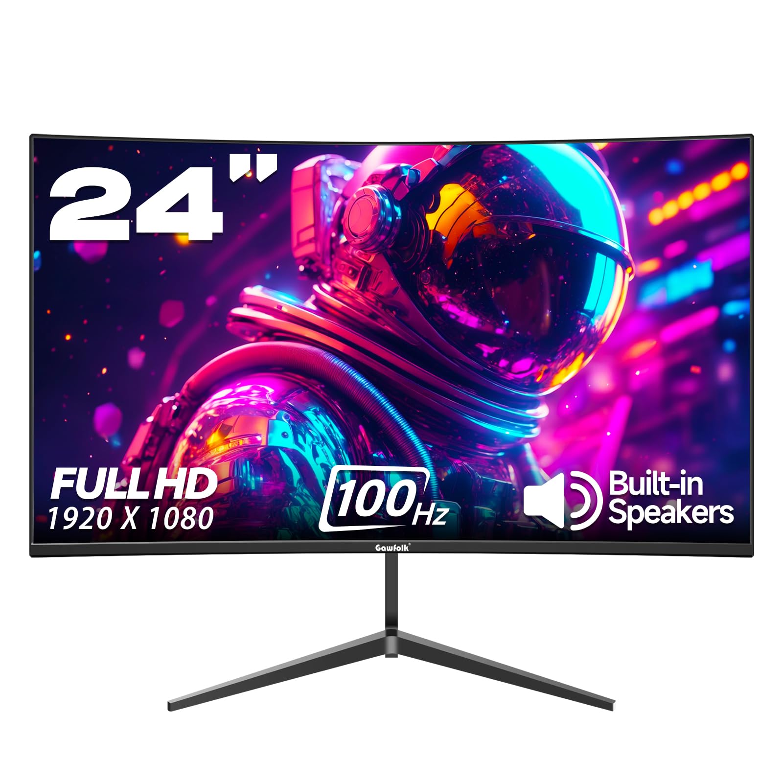 مانیتور 24 اینچی Gawfolk با فرکانس 100Hz، مناسب برای بازی با کیفیت FHD 1080P، دارای صفحه معوج با پورت‌های HDMI و VGA برای خانه، دفتر کار و بازی (دارای بشینه‌ های صوتی) - 24 اینچ FHD-100Hz