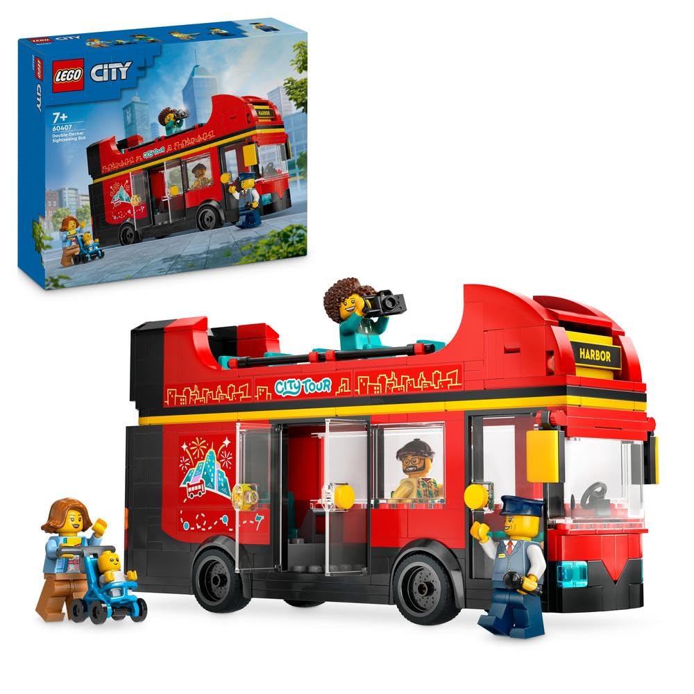 سرویس بازدید دو طبقه شهر LEGO City، توی ، وسیله نقلیه قرمز برای پسران و دختران 7 سال و بالاتر، مجموعه ای خلاق با 5 مینی‌فیگور شامل یک نوزاد و جعبه نوزاد، ایده هدیه تولد 60407