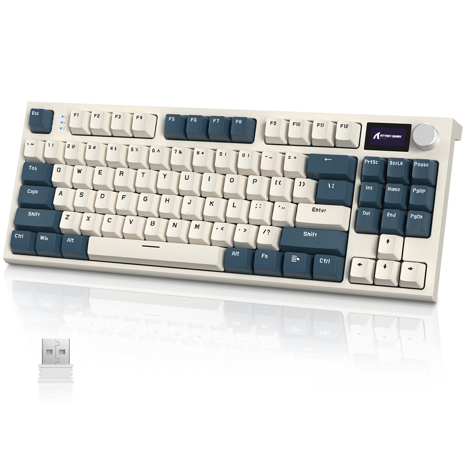 کیبورد مکانیکال بی سیم ATTACK SHARK RK86 RGB 75% با  82 کلید قابل تعویض سریع، با باتری 4000 میلی آمپر ساعت و نمایشگر OLED 1.2 اینچی با کلید‌های خطی