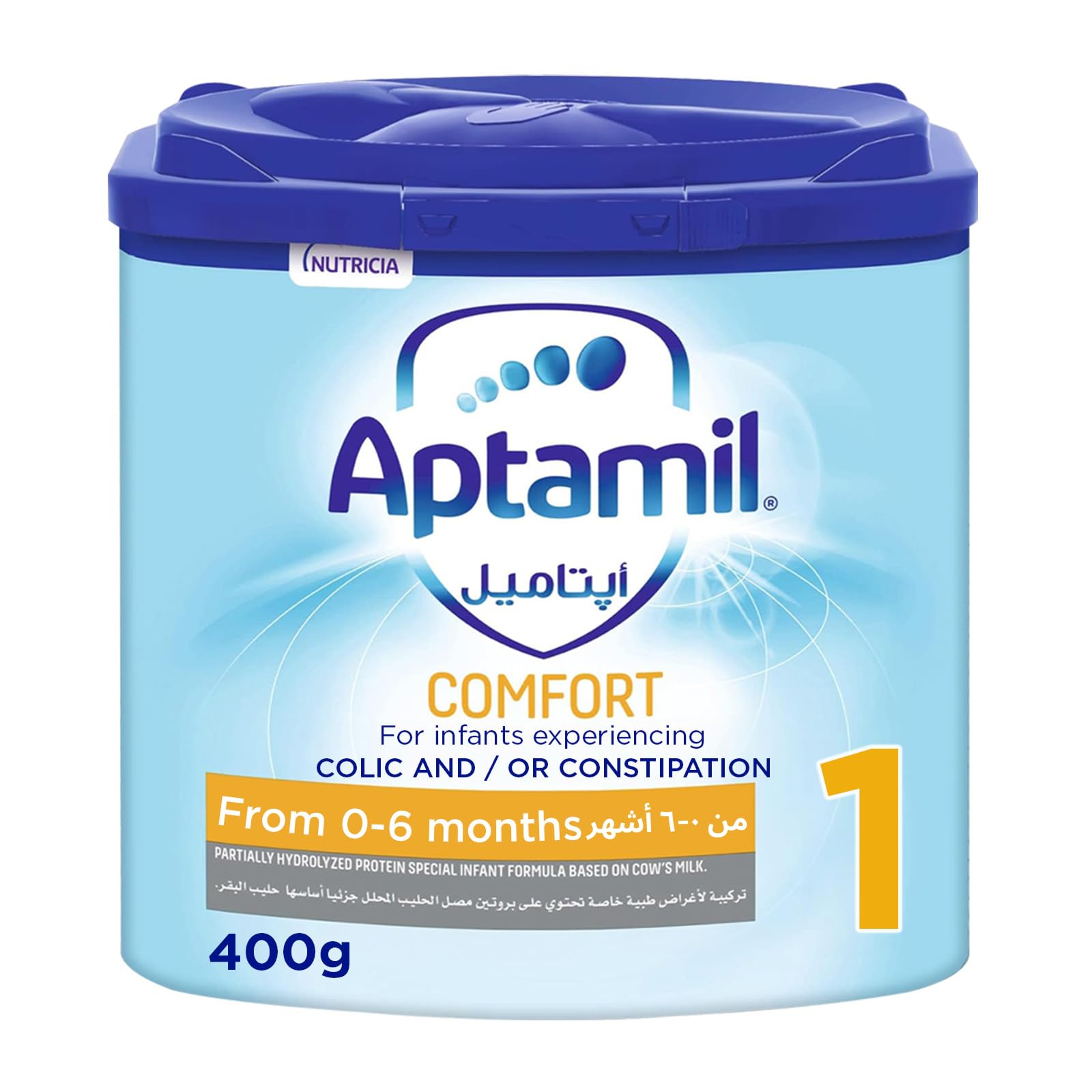 فرمول شیر کودک Aptamil Comfort 1 برای ۰ تا ۶ ماه، مدیریت رژیمی کولیک و یبوست، بسته‌ی آسان برای استفاده، ۴۰۰ گرم