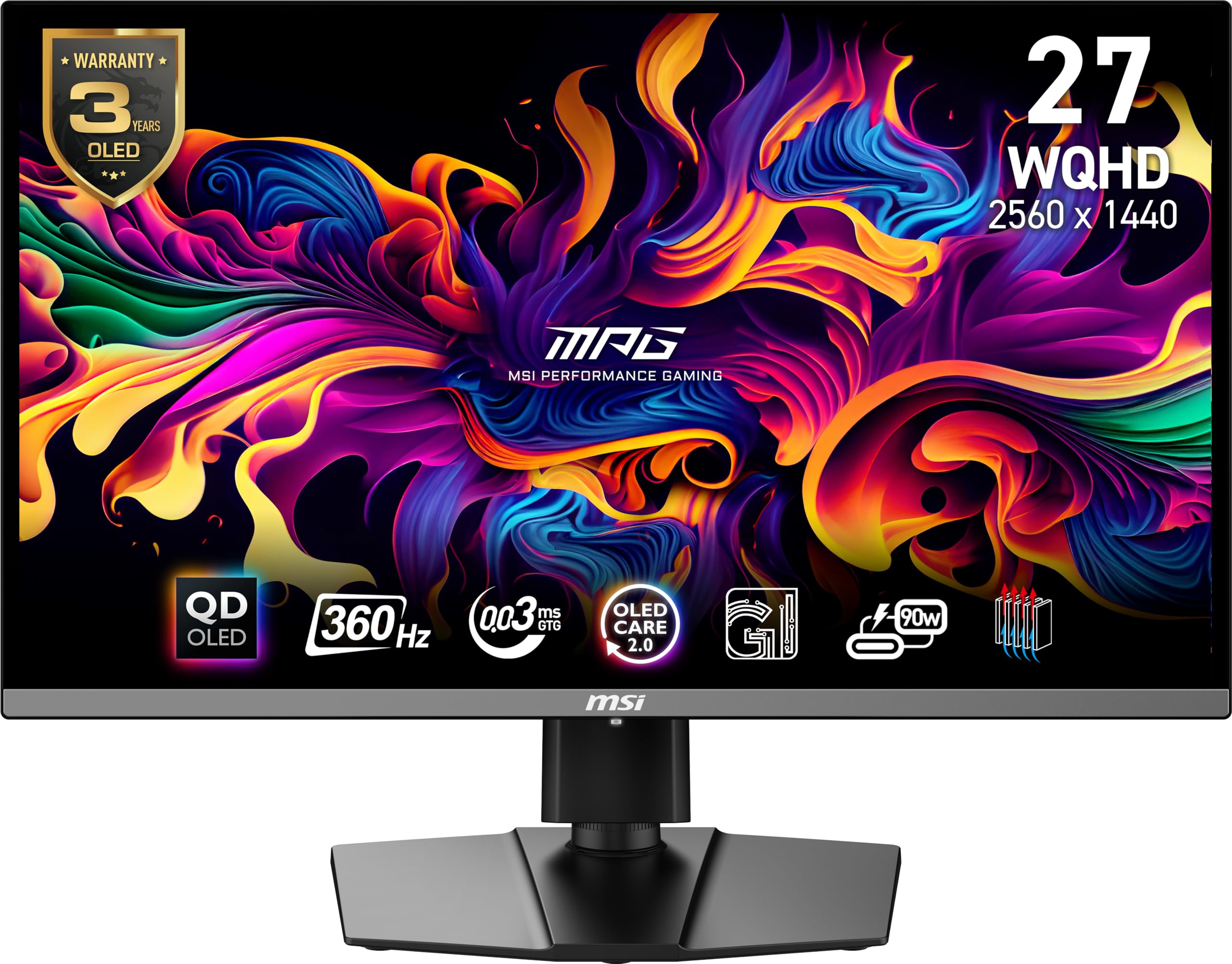 MSI MPG 271QRX QD-OLED, مانیتور گیمینگ OLED 27 اینچ، 2560 × 1440 (QHD)، زمان پاسخ OLED 0.03 میلی ثانیه، 360Hz، HDR 400 سیاه واقعی، HDMI، پورت DP، USB نوع C، تیلت، ارتفاع