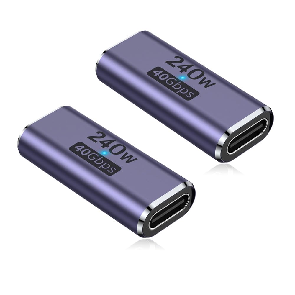 AuviPal 240W USB C کاپلر (2 بسته) ، آداپتور مادگی نوع C USB تا USB موافق با تاندربولت 4/3 که پشتیبانی از شارژ تا 240 وات، انتقال داده 40 گیگابایت بر ثانیه و ویدیو 8K@60Hz را دارد