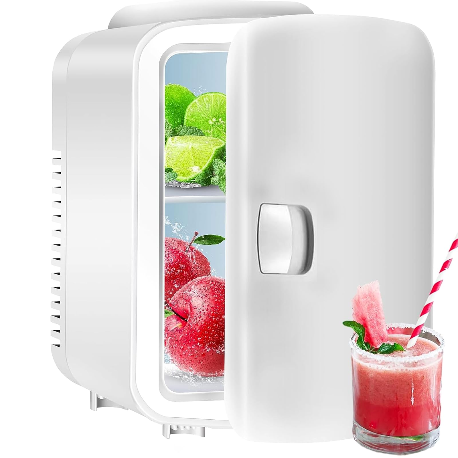 یخچال کوچک AnnuoYi Mini، 6 لیتری AC/DC قابل حمل یخچال کوچک یا گرم‌کننده، درب آینه‌ای با نور LED قابل تنظیم، یخچال شخصی برای مراقبت از پوست و آرایش های زیبایی در اتاق خواب، دفتر یا سفر