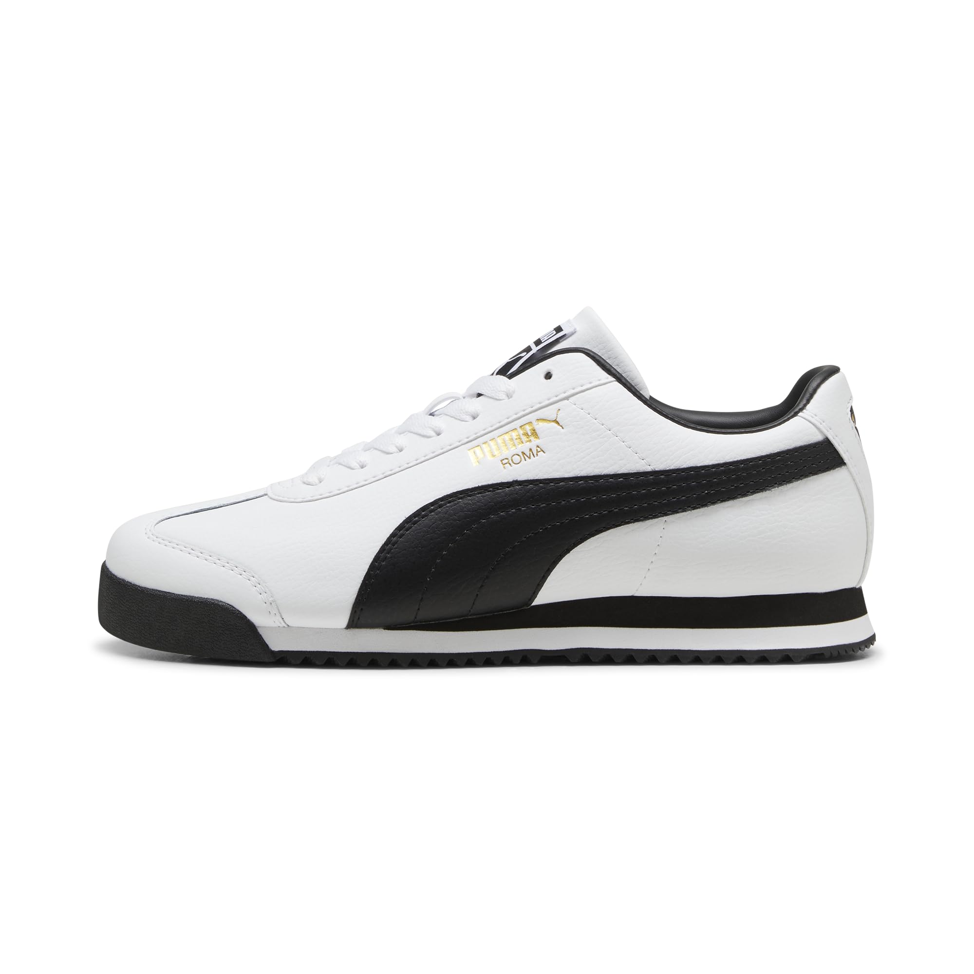 کفش ورزشی مردانه PUMA Roma در سایز ۴۱ اروپا، رنگ سفید-مشکی-طلای تیمی