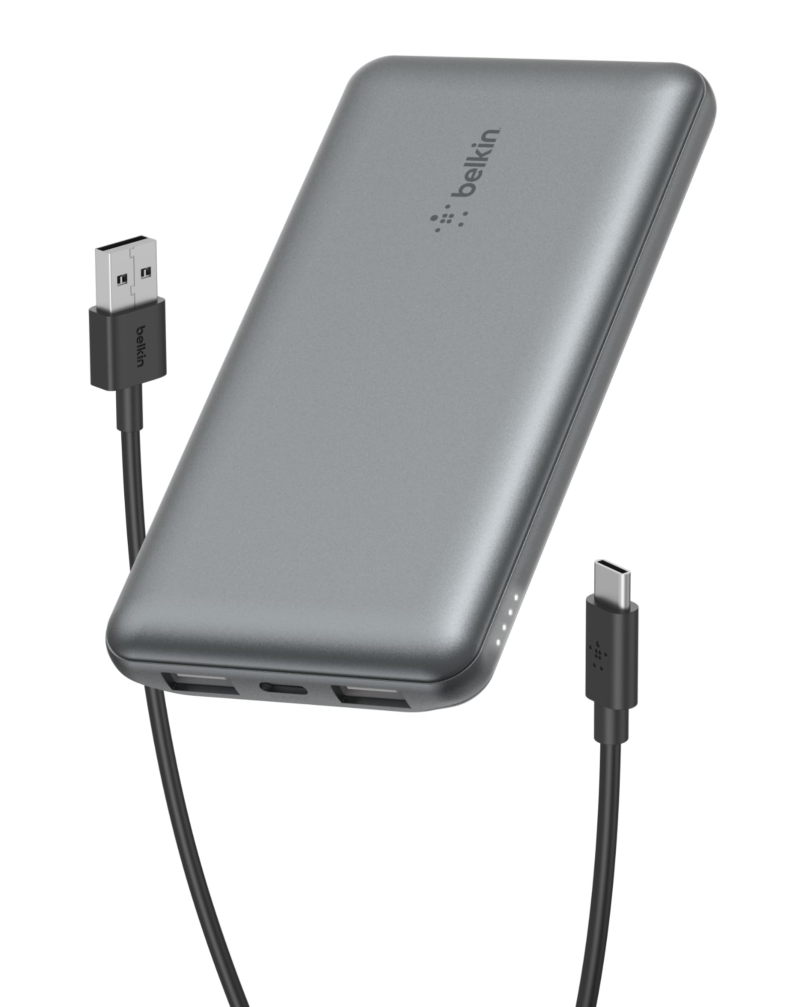 پاور بانک قابل حمل Belkin 10000mAh، شارژر قابل حمل 10K USB-C با 1 پورت USB-C و 2 پورت USB-A، باتری پک برای شارژ تا 15 وات برای آیفون، گلکسی سامسونگ، ایرپاد، آیپد - سری Space Gray