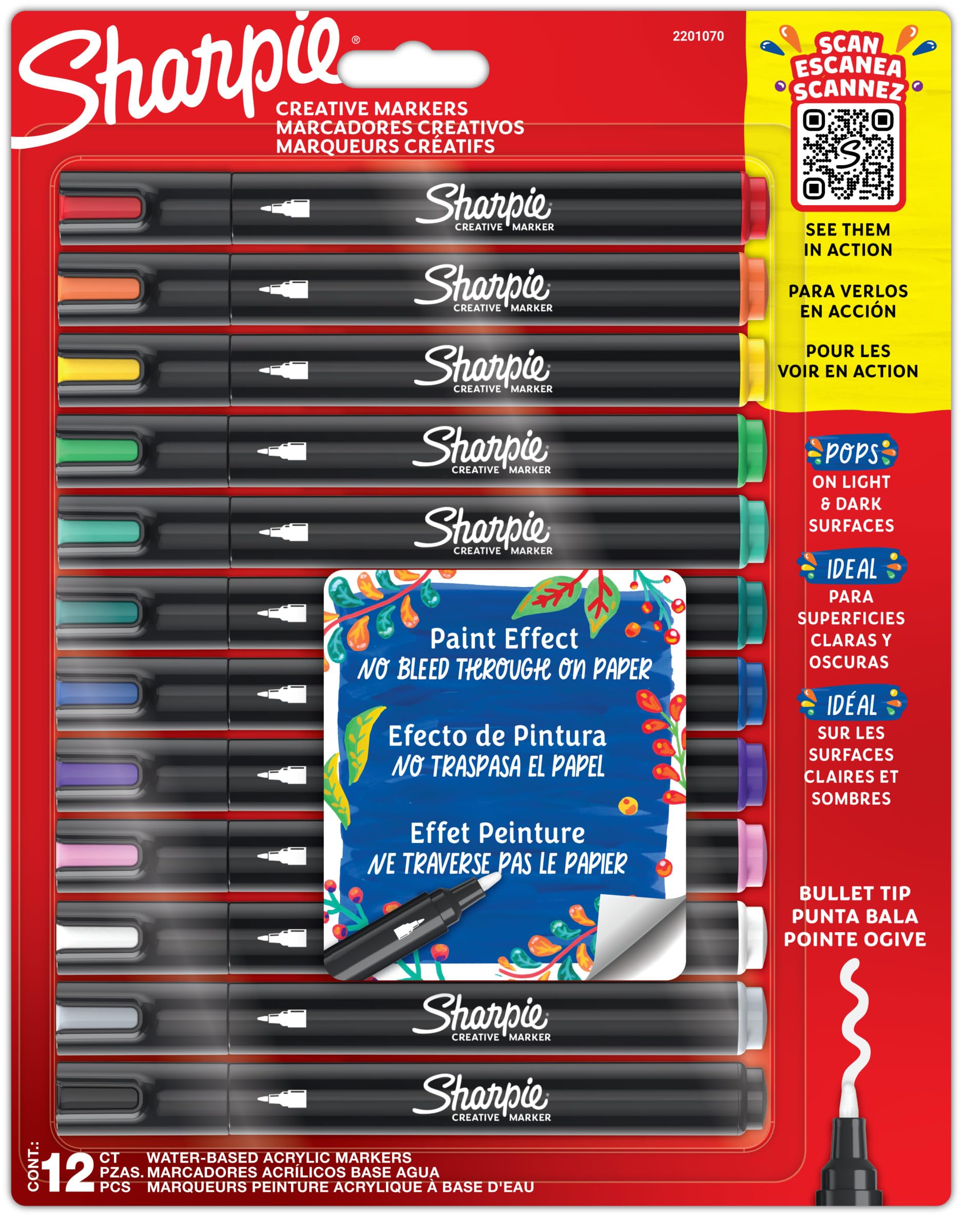 مداد‌های نقاشی خلاق Sharpie Acrylic Paint Pens | نشانگرهای رنگی مایع بر پایه آب | جوهر بدون پراکندگی که روی اکثر سطوح قابل نوشتن است | نوک گلوله‌ای | تدارکات مدرسه و بازبینی | رنگ‌های متنوع | 12 عدد مداد خلاق نوشتاری