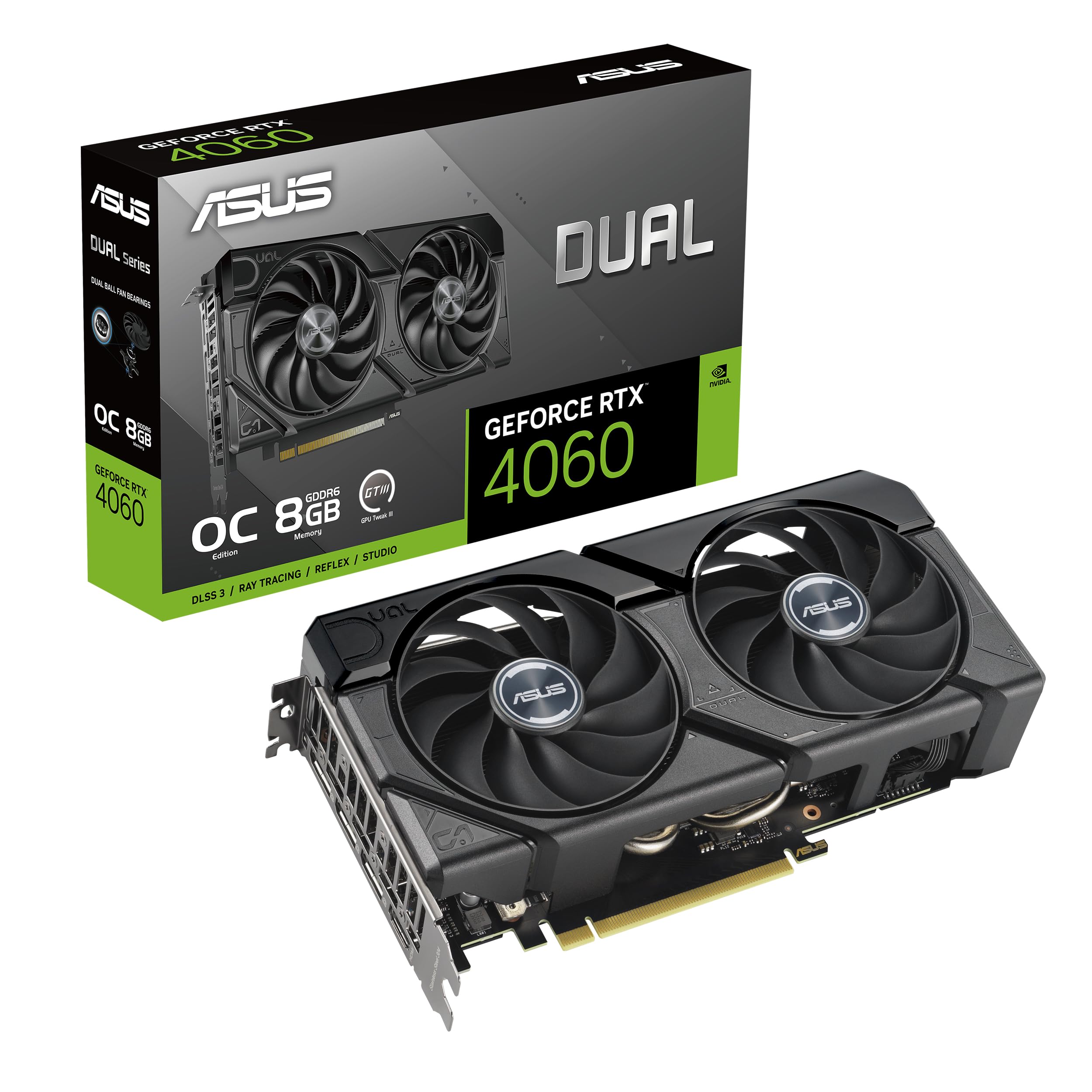 کارت گرافیک ASUS GeForce RTX 4060 DUAL EVO 8G OC با ساعت افزایشی 2535 مگاهرتز، حافظه GDDR6X، PCIe نسل 4، DLSS 3، 3x DP ورژن 1.4a، HDMI ورژن 2.1a (پشتیبانی از HDR 4K و 8K) RTX 4060 8G DUAL EVO OC