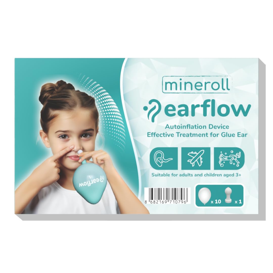 دستگاه اتوینفلیشن MINEROLL EARFLOW برای درمان گلو ار و باز کننده لوله اوستاکیوس، بالن بینی برای کودکان و بزرگسالان، راه حل طبیعی بدون دارو برای تسکین درد گوش، شامل ۱۰ بالن پزشکی است