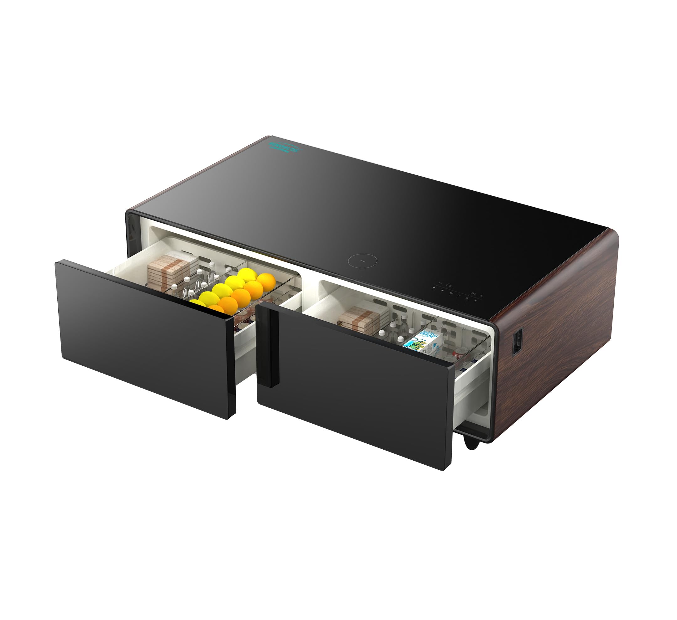 یخچال هوشمند Generaltec و میز موسیقی دیجیتال، بلوتوث/اسپیکر USB، شیشهٔ تمpered، کنترل لمسی، شارژر دوگانه USB، ظرفیت ۱۳۵ لیتر (۶۵+۷۰ لیتر)، شارژ بی‌سیم موبایل ۱۵ وات، پورت‌های الکتریکی