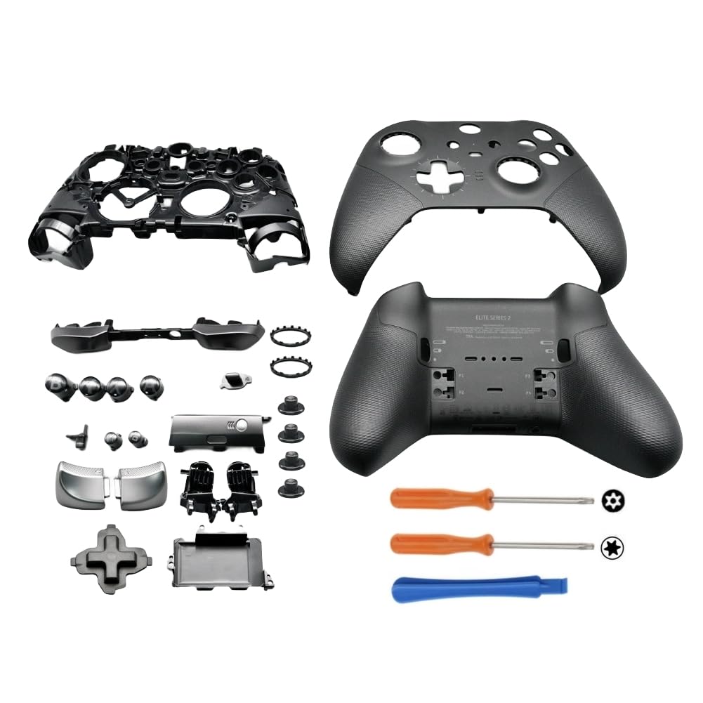 مجموعه پوشش کامل جایگزین برای کنترلر Xbox Elite Series 2 - شامل فیس پلیت، قسمت میانی، دکمه‌های ABXY، دکمه‌های LB RB تریگر، ابزارها و لوازم جانبی رنگ مشکی