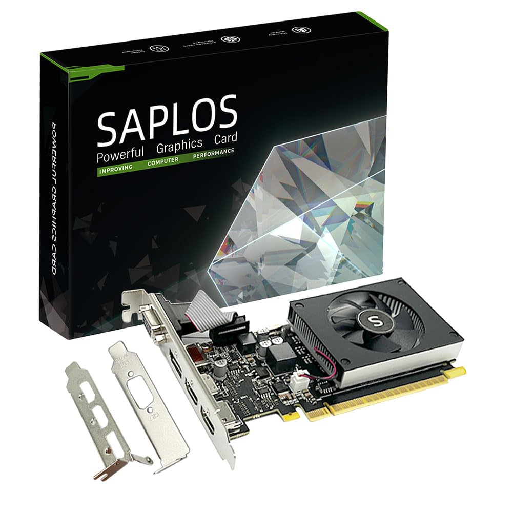 کارت گرافیک SAPLOS GT 730 4GB، دو پورت HDMI، DisplayPort، VGA، حافظه DDR3 64 بیتی، کارت ویدئوی کم‌ارتفاع برای پی‌سی، GPU کم‌مصرف، رابط PCI Express x8، پشتیبانی از DirectX 12