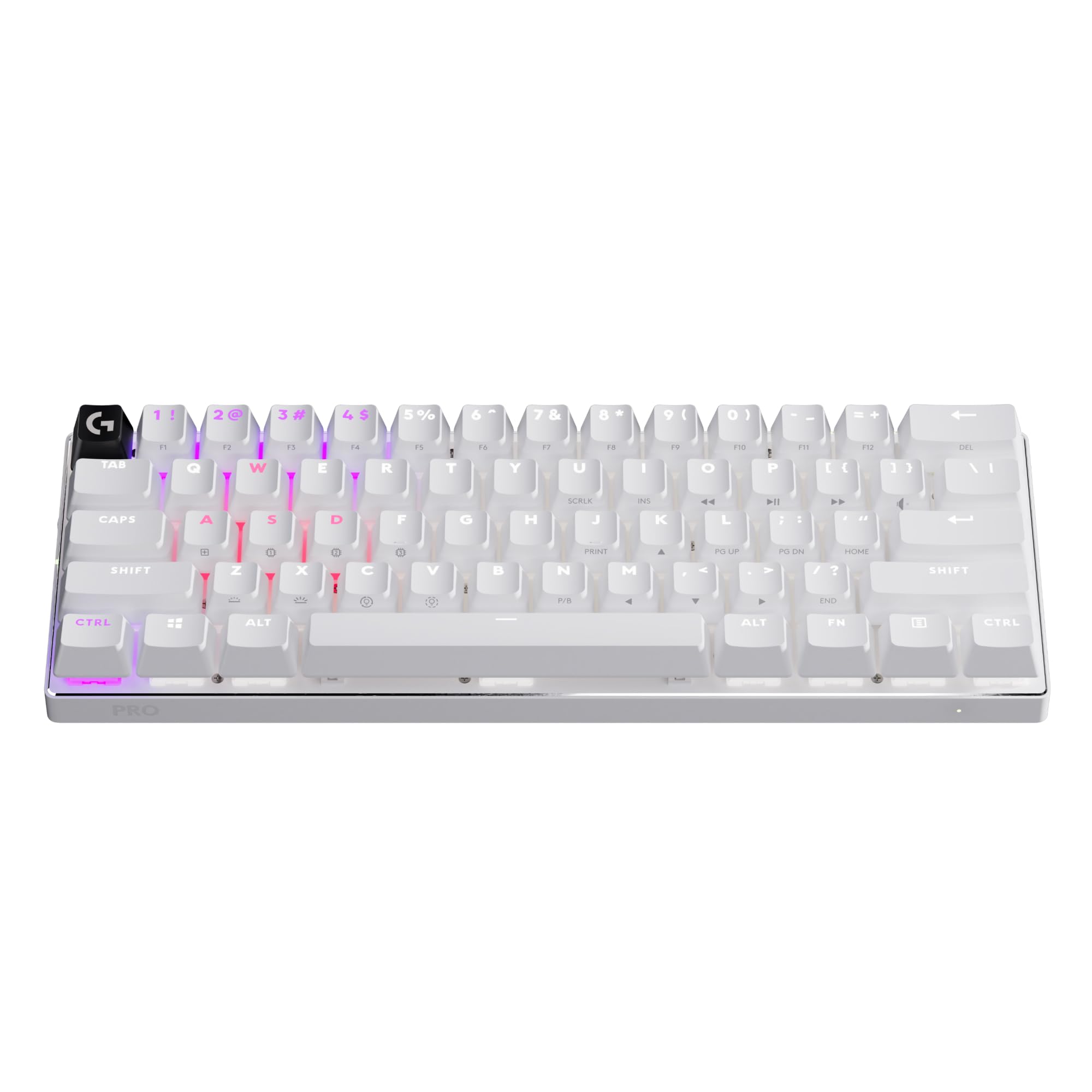 کیبورد بازی بی‌سیم Logitech G PRO X 60 LIGHTSPEED، یک کیبورد مکانیکی فوق کوچک TKL 60% برای ویندوز PC، LIGHTSYNC RGB، Keycaps ضدضربه دو لایه PBT، سوئیچ‌های تاکتیل نوری GX - سفید، بی‌سیم، مکانیکی 60٪